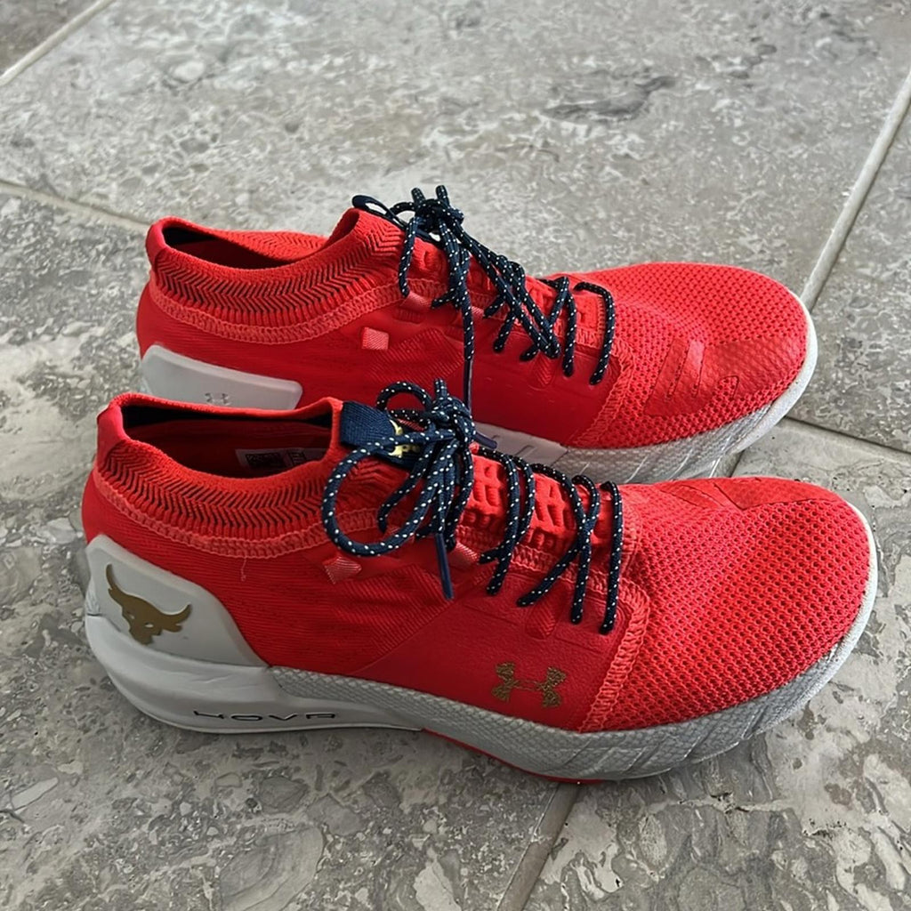 Under Armour Project Rock 2 Blood Orange / Grey Sneakers Size US 6.5 EXCELLENT!