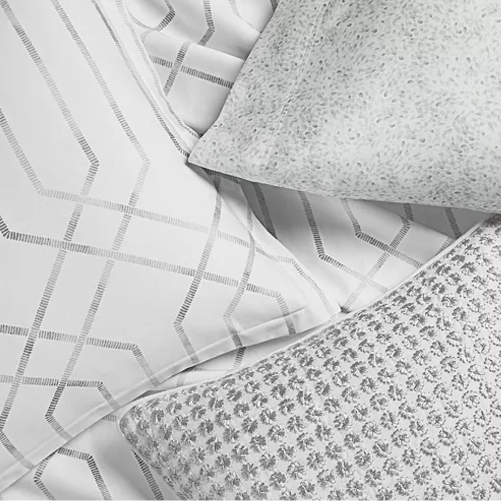 2 SKY Textured Trellis Euro Sham (1 Pair) in White/Grey, NEW