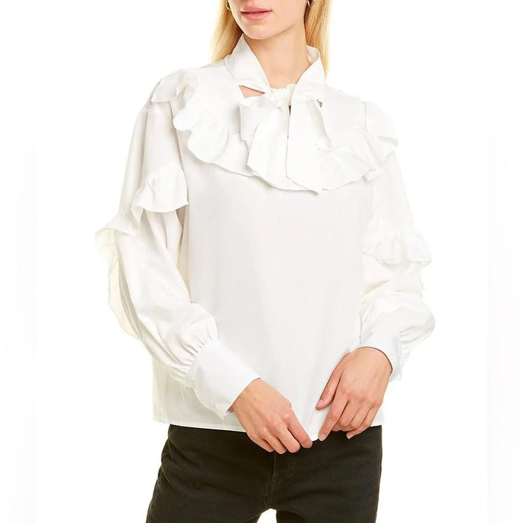 To My Lovers Ruffled Tie Sash Blouse in White, Size S New w/Tag $160