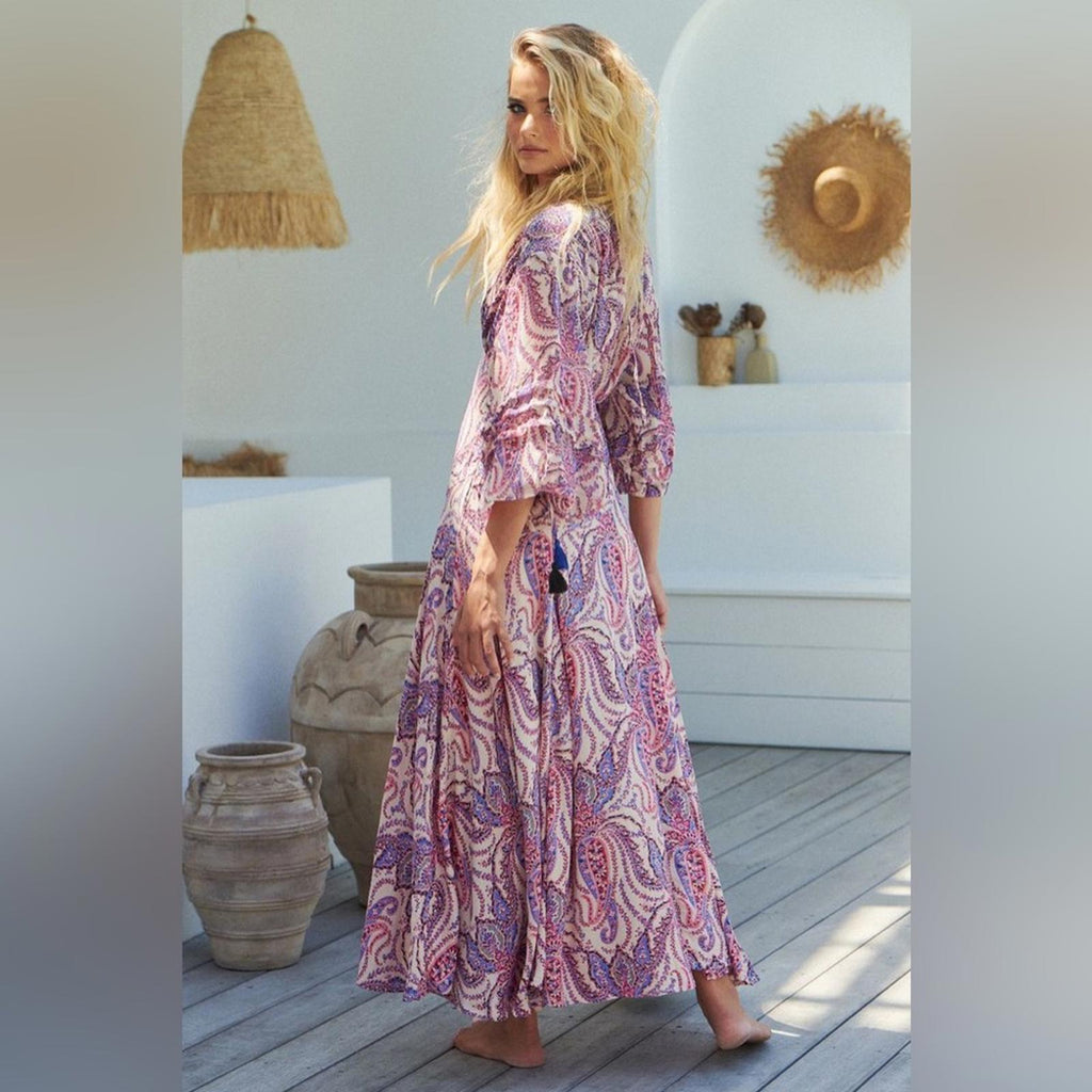 Free People Mirage Boho Printed Blouson Sleeve Maxi Dress, Size 4, New w/Tag