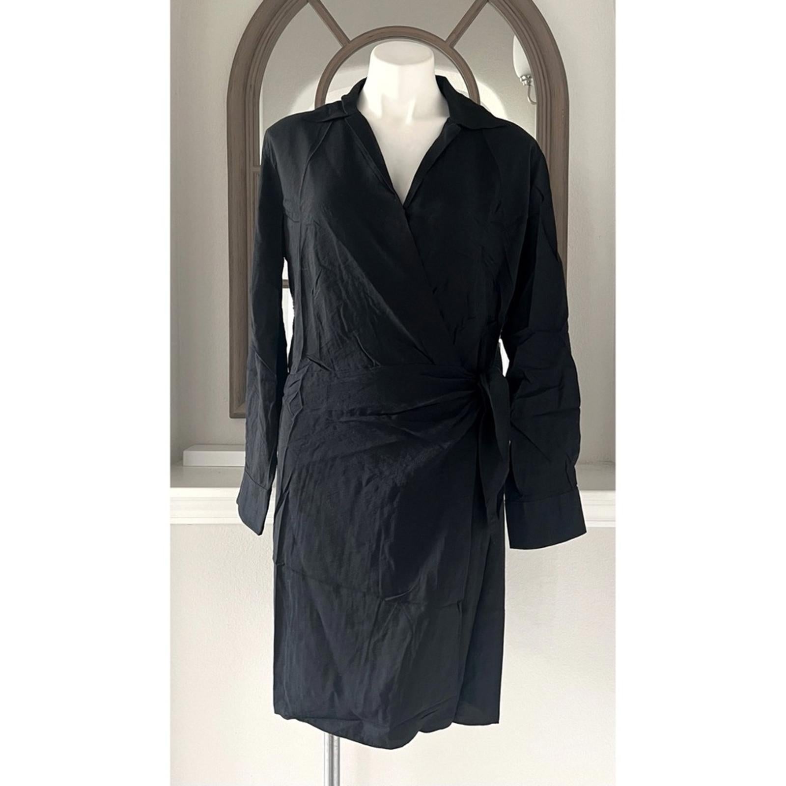 Vince Long Sleeve Wrap Shirt Dress, Long Sleeve in Black Size L EXCELLENT!