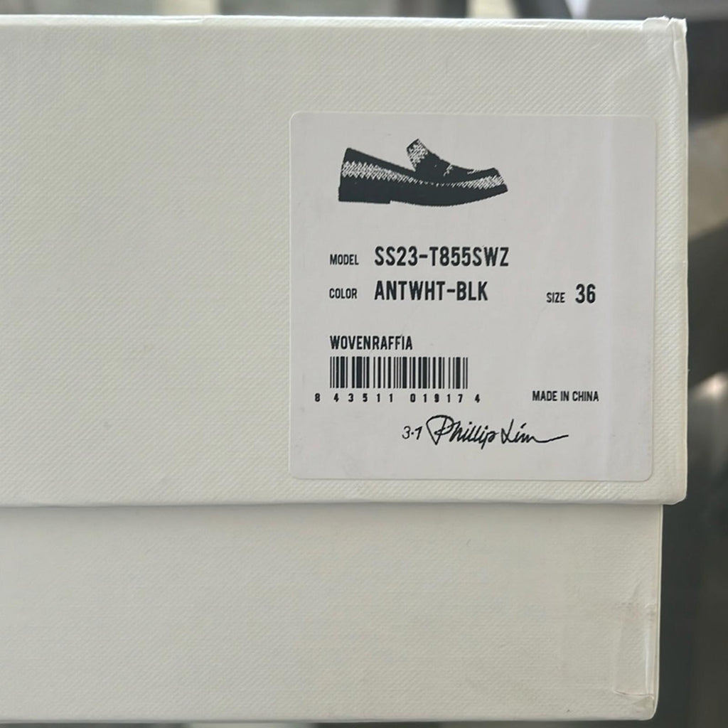 3.1 Phillip Lim Alexa Raffia & Leather Penny Loafers in Antique White/Black NEW