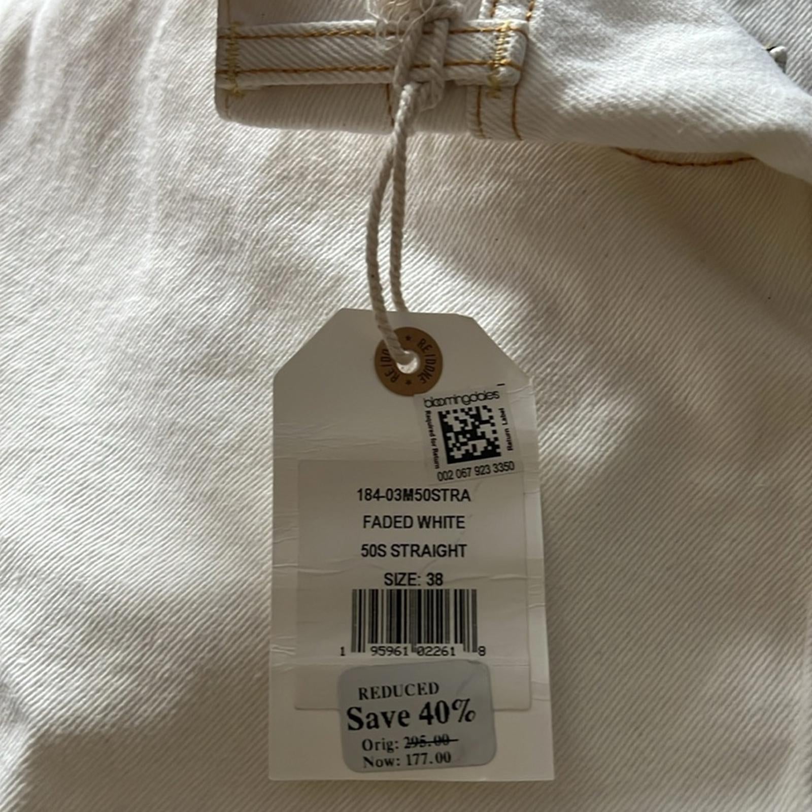 RE/DONE 50s Straight Jeans in Faded White, Size 38 New w/Tag $295