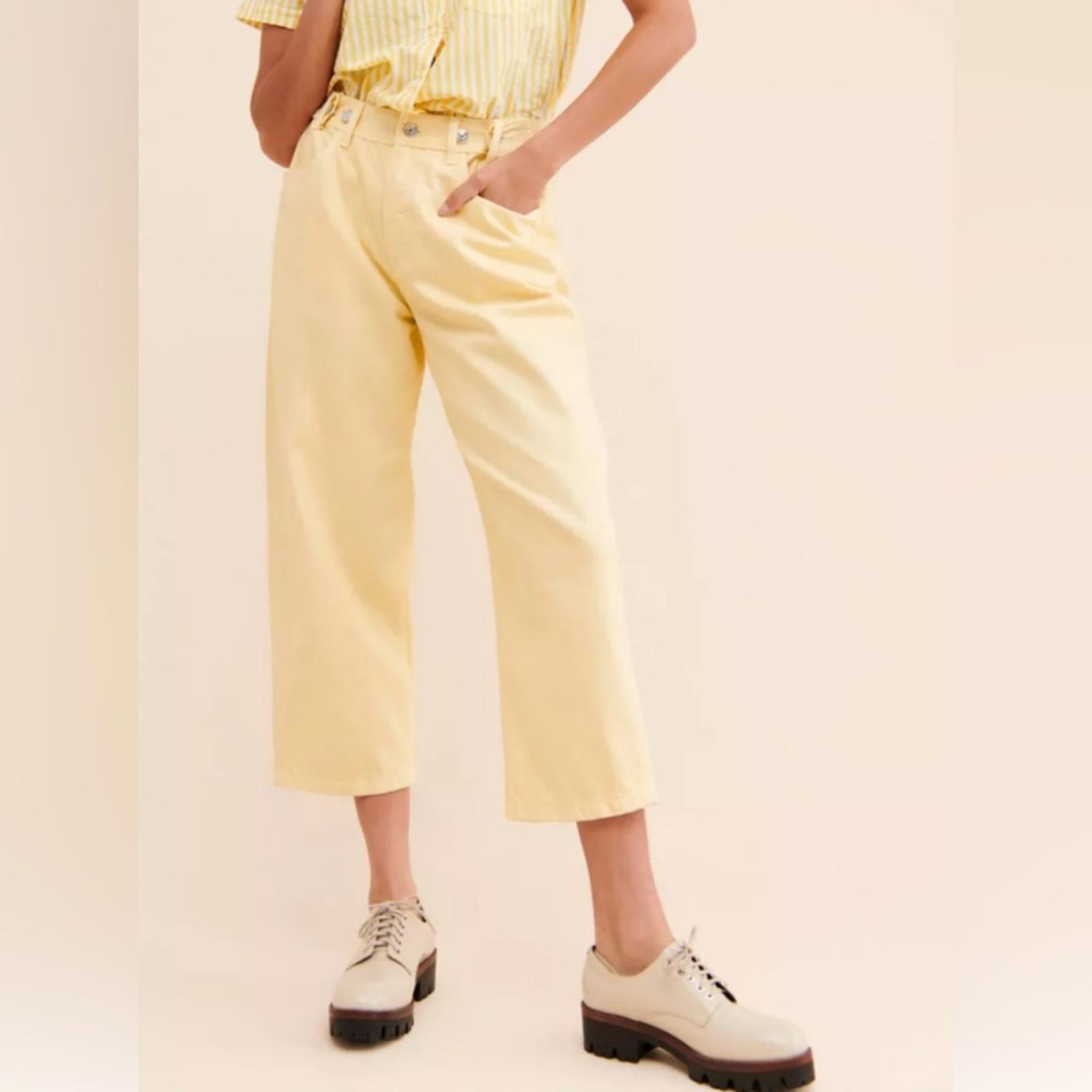 Anthropologie’s Edwin Maiia Trouser Wide Leg Jeans in Lemonade, Size L NEW $228