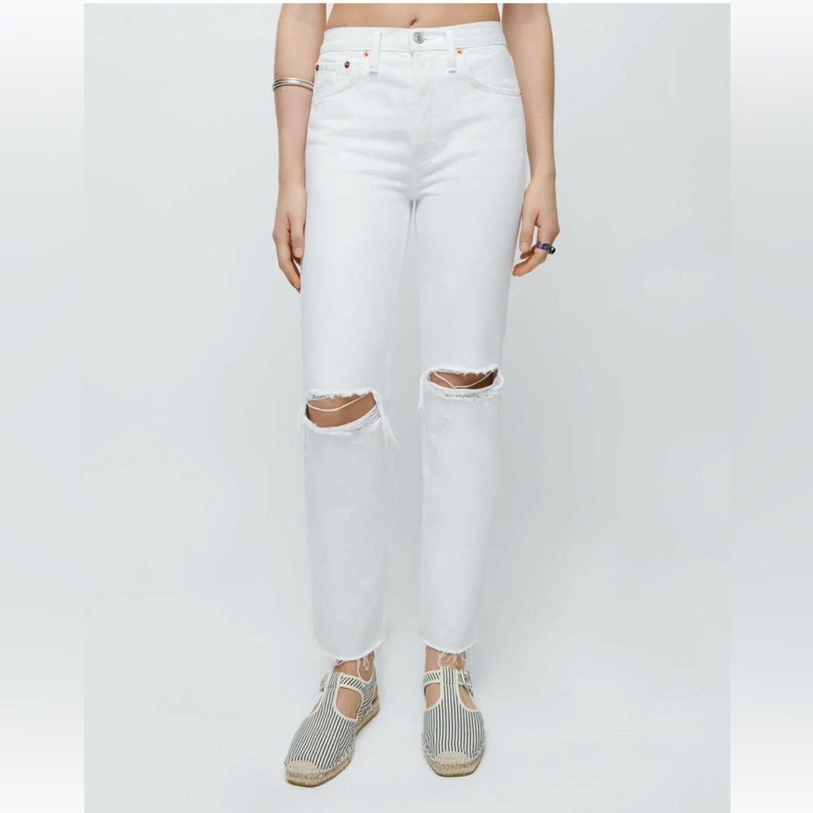 RE/DONE 70s Stove Pipe White Destroyed Jeans, Size 31 Retail $295 - NWT
