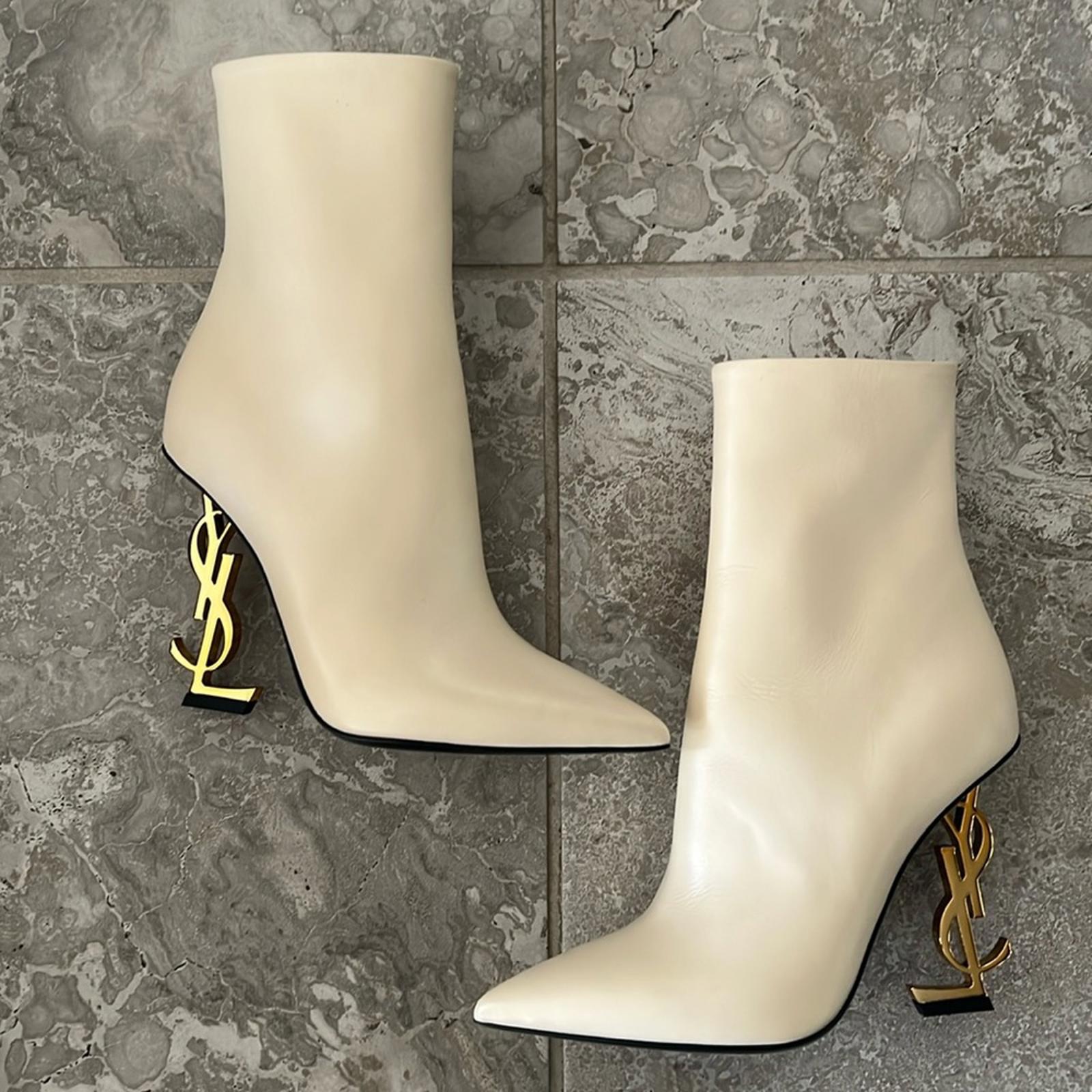 Saint Laurent 105mm Opyum Boots, Real Beige Light Bronze Size 35.5 New+Dust Bags
