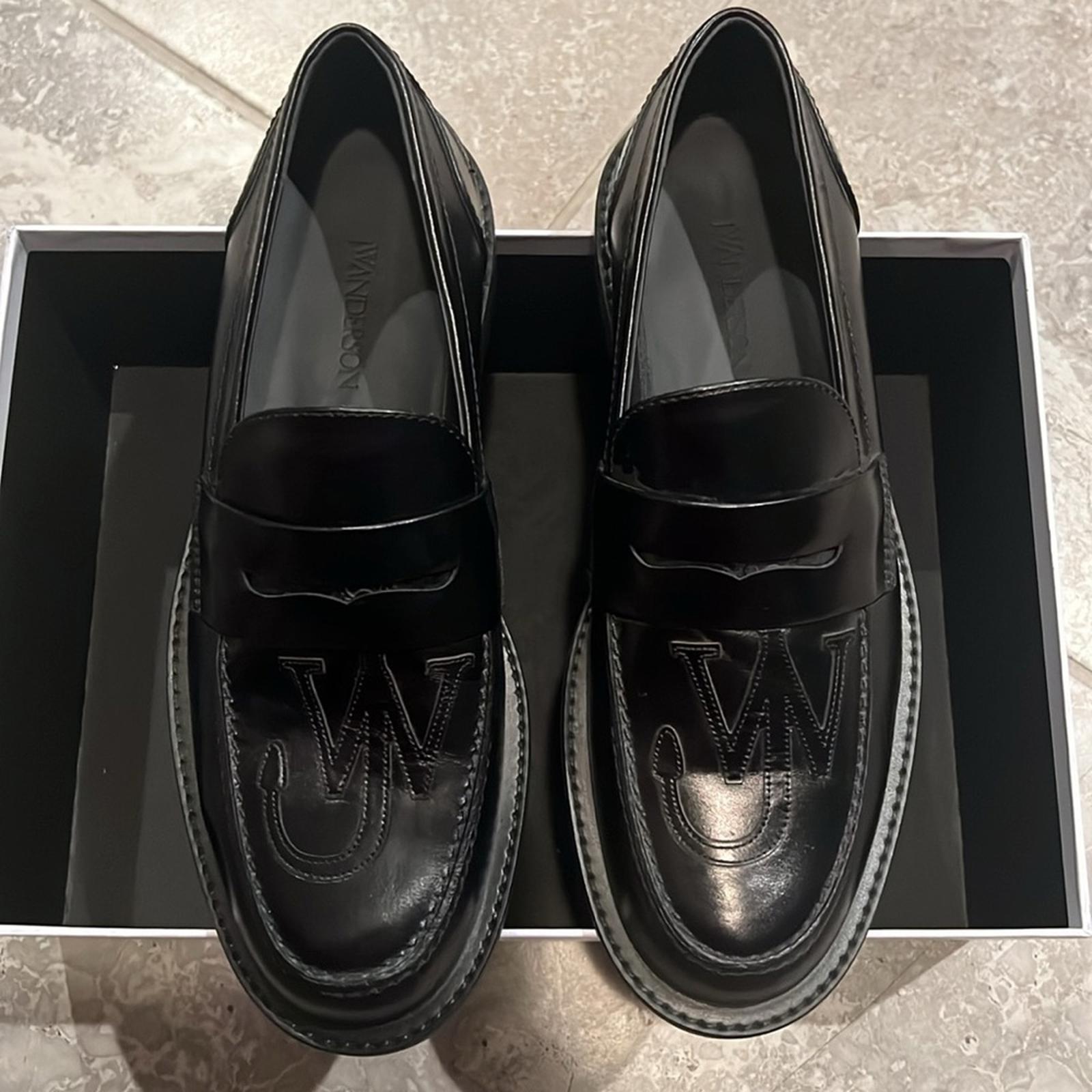 JW Anderson Anchor Logo Loafers in Black Leather Size 41