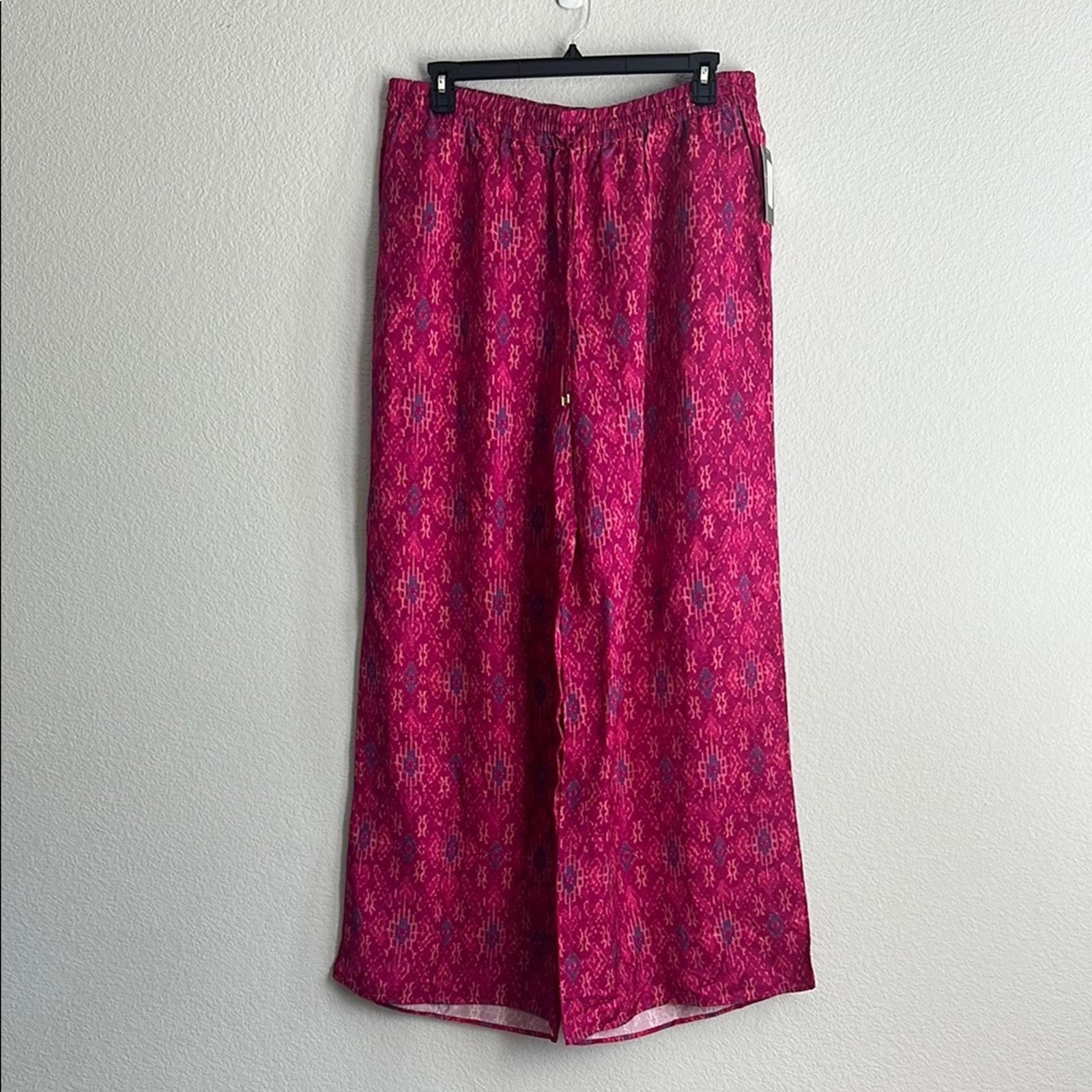 Lauren Ralph Lauren Geo-Print Satin Shantung Wide-Leg Pants, NWT, Size XL
