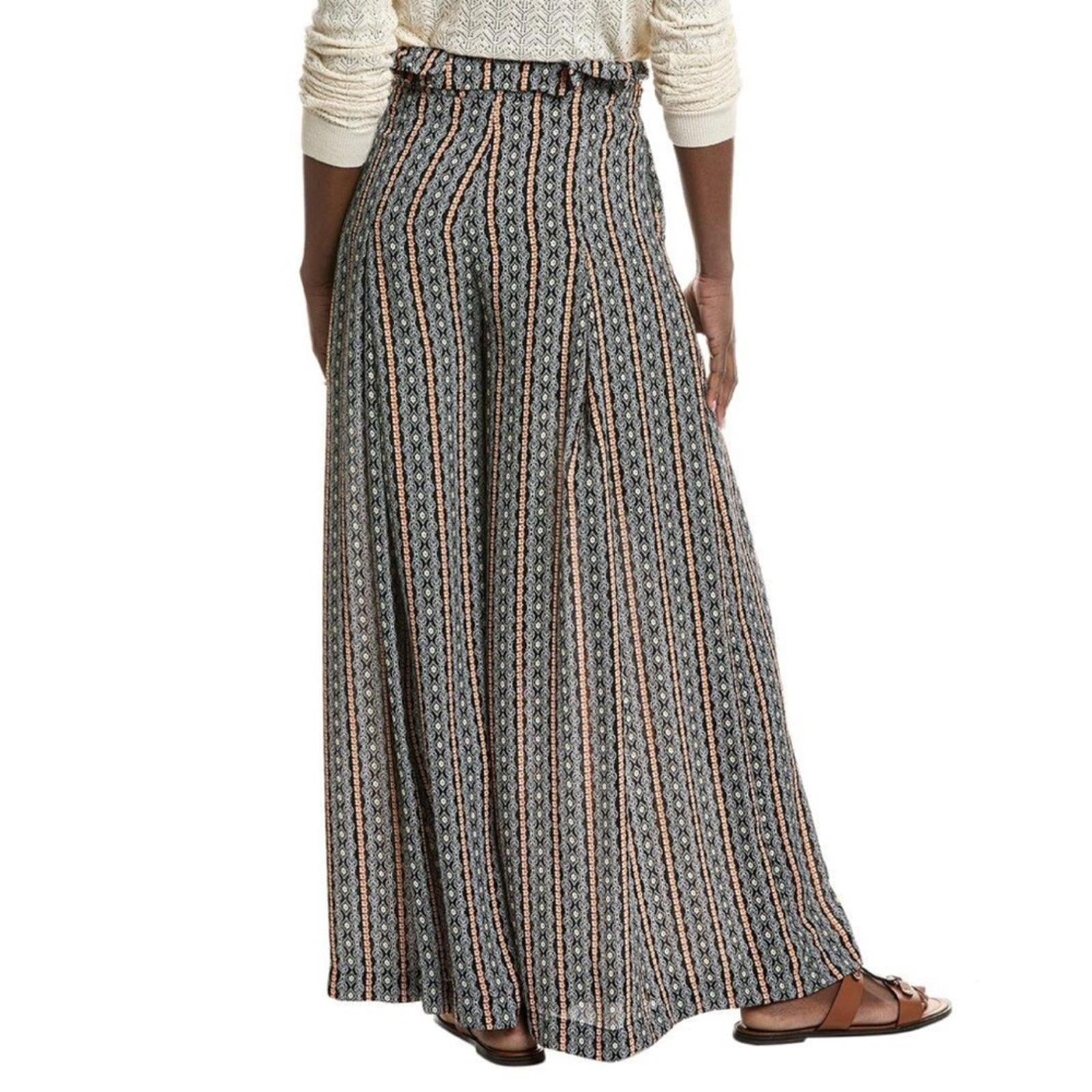 Gracia Black Palazzo Pants in Black/White/Orange, NWT, Size S