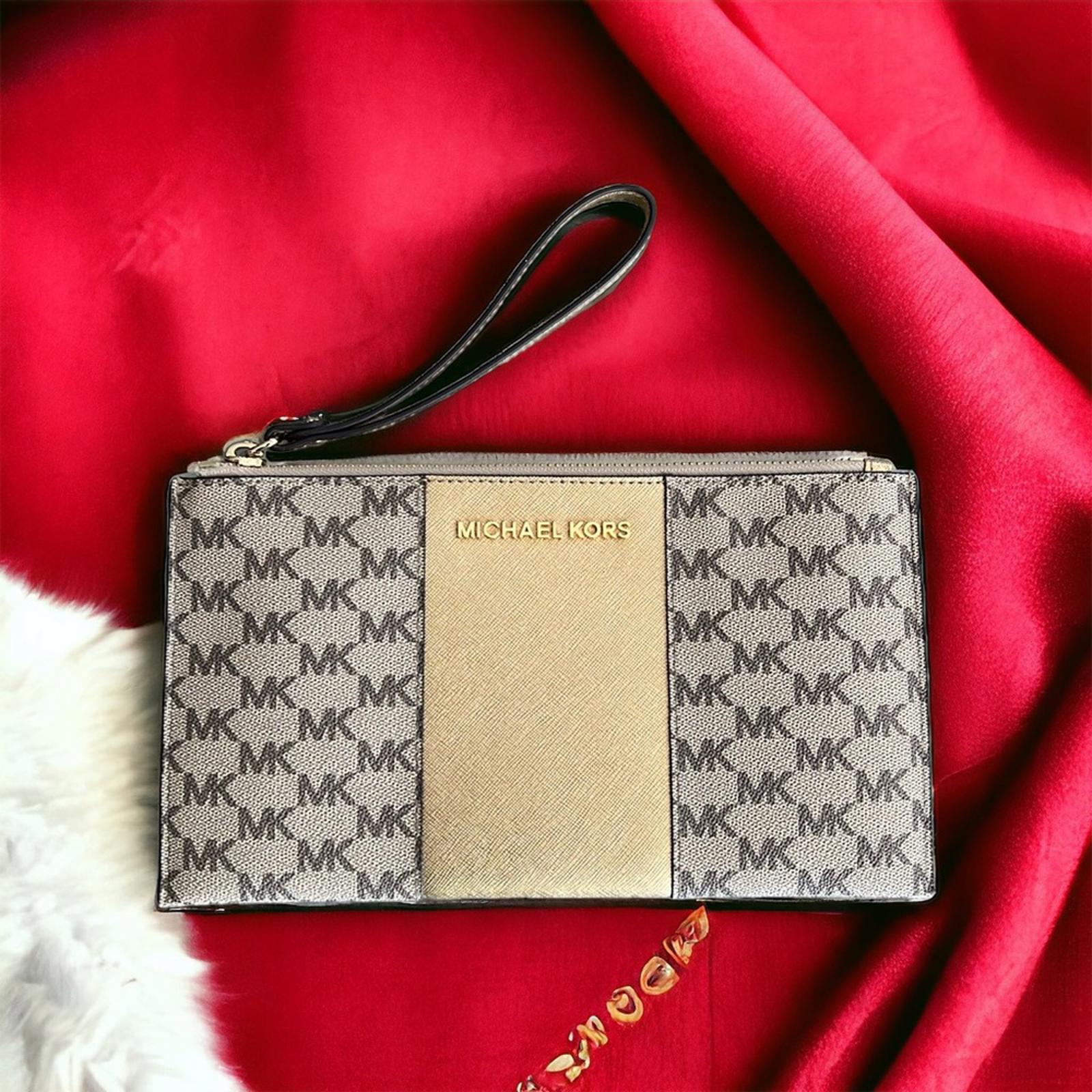 Michael Kors Large Center Stripe Zip Clutch MK Monogram, New w/o Tag Retail $98