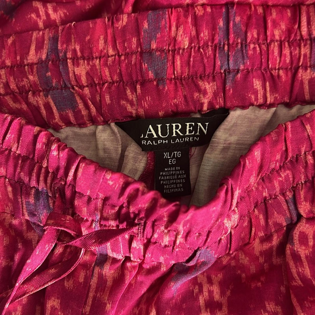 Lauren Ralph Lauren Geo-Print Satin Shantung Wide-Leg Pants, NWT, Size XL