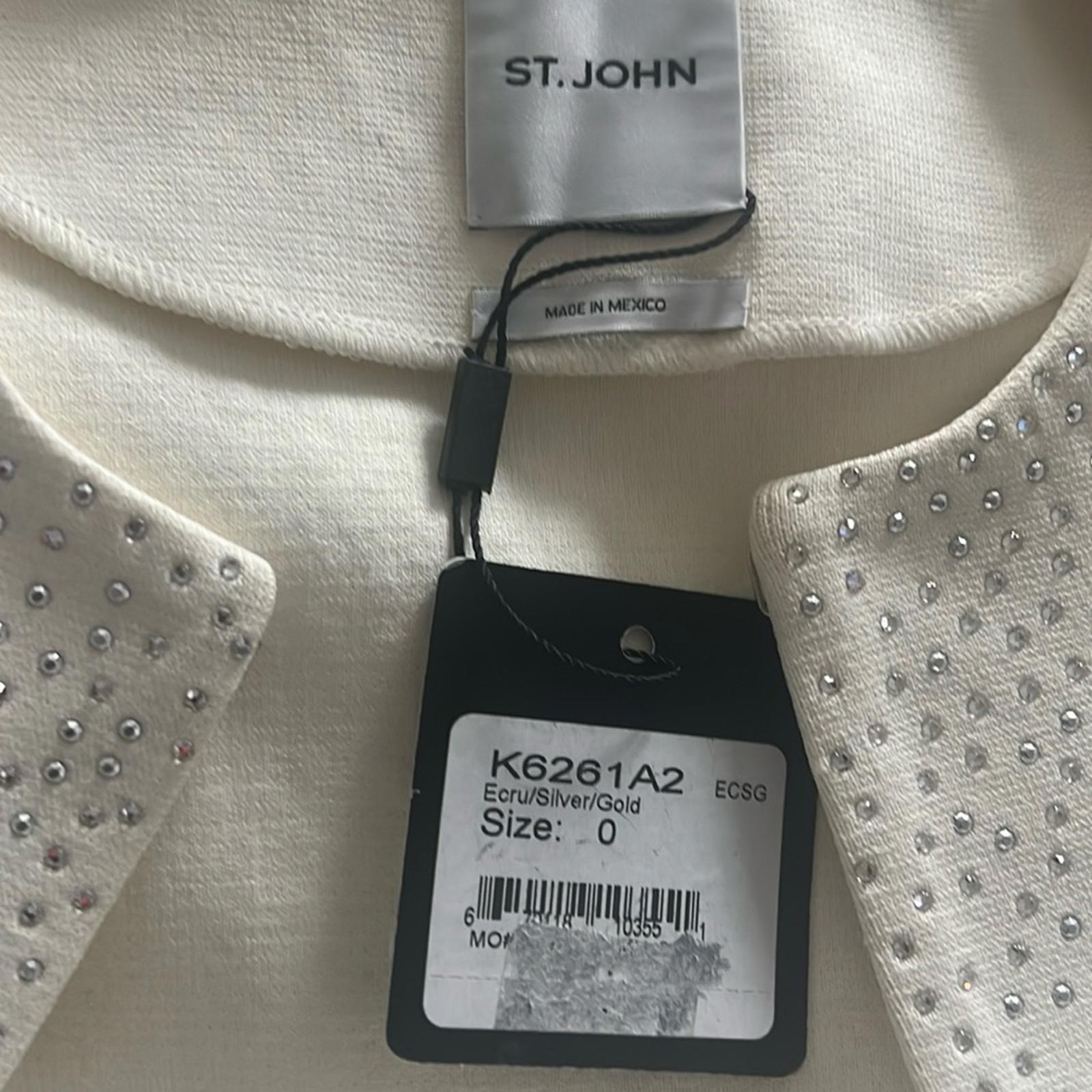 St. John Embellished Knit Jacket in Ecru, Size 0 NEW w/Tag $1,695