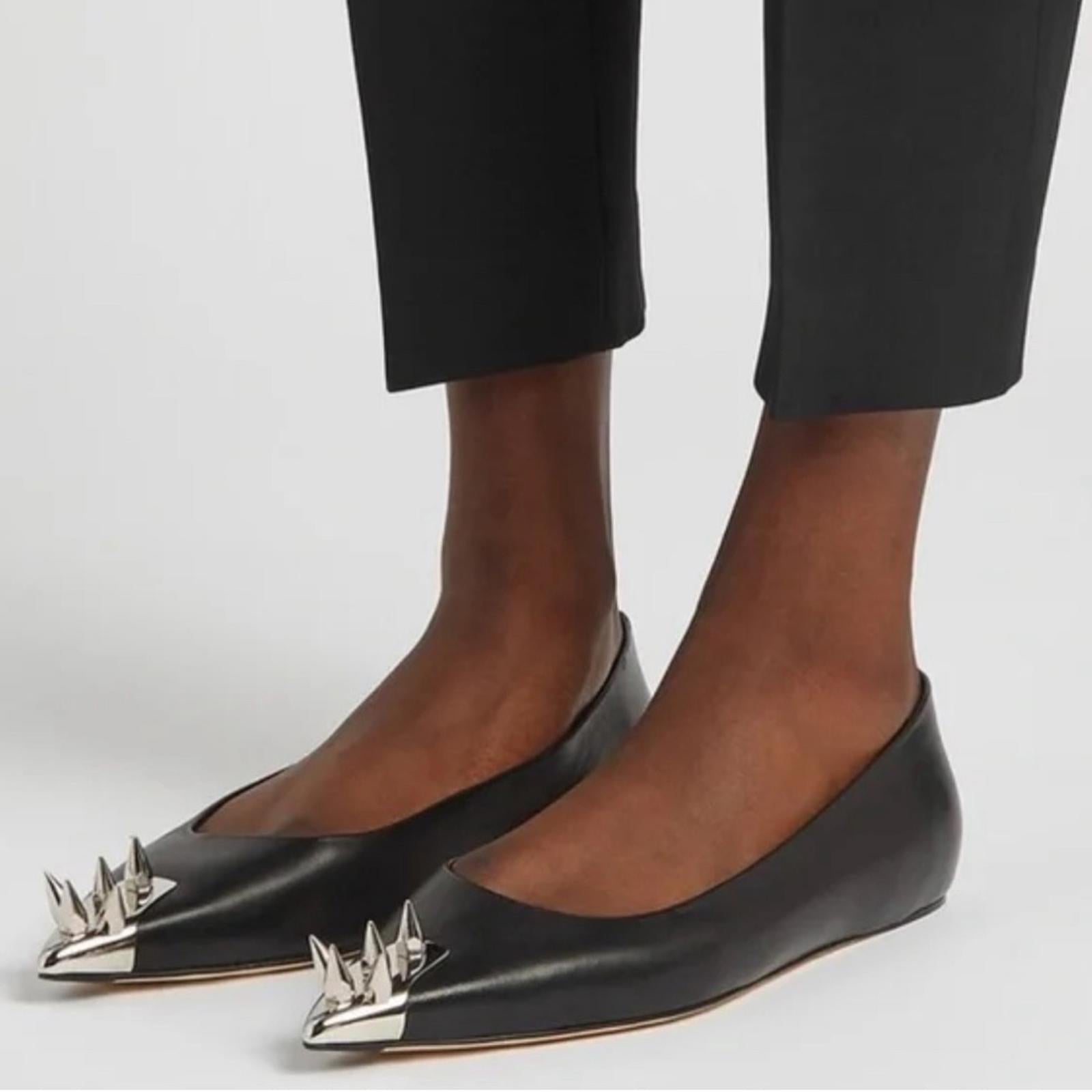 Alexander McQueen Leather Punk Stud Ballerina Flats Size 37 New in Box +Dust Bag
