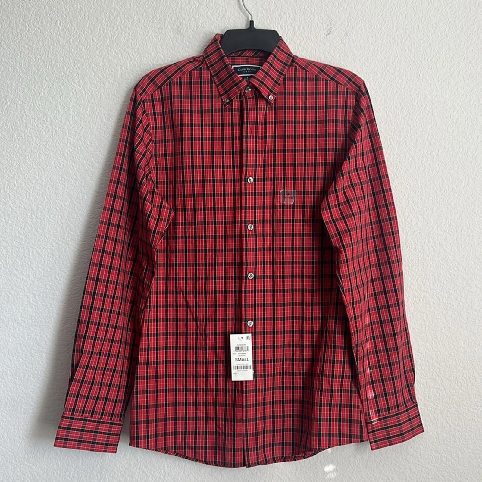 Club Room Men's Slim Fit Plaid Dress Shirt in Red/Black, NWT, Size S