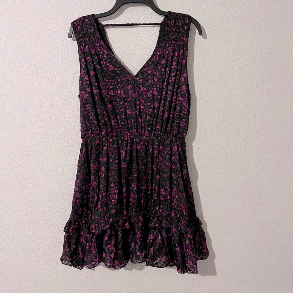 Ramy Brook Romina Printed Mini Cocktail Dress in Plum/Black, Size 6 NWT $495
