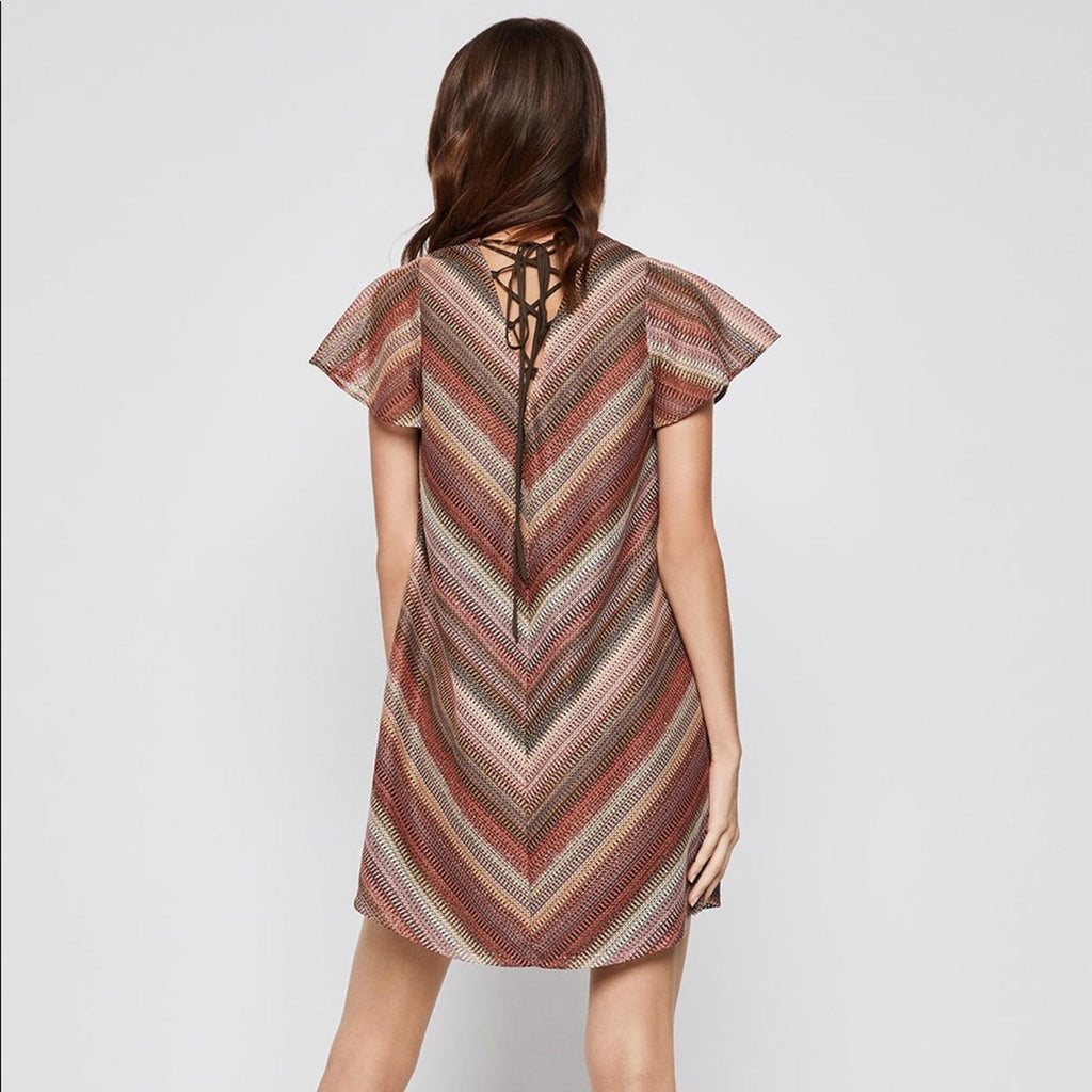BCBG Lace-Up Back Mini Dress in Brown/Beige, Size S New w/Tag