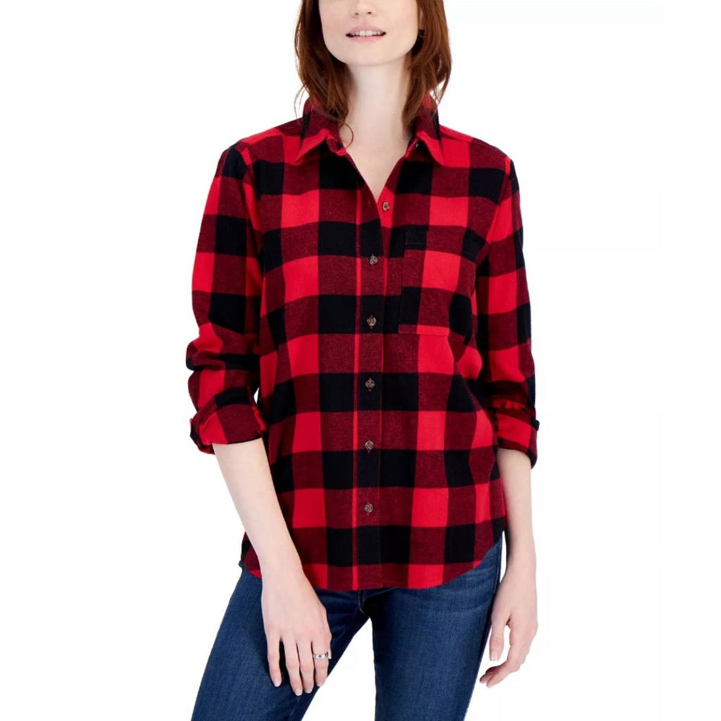 Style & Co Cotton Buffalo Plaid Flannel Shirt, Black & Red New w/Tag $49.50