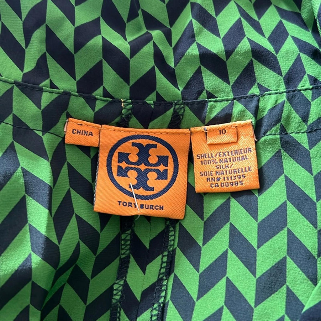 Tory Burch Silk Blouse in Green/Navy Size 10 EXCELLENT