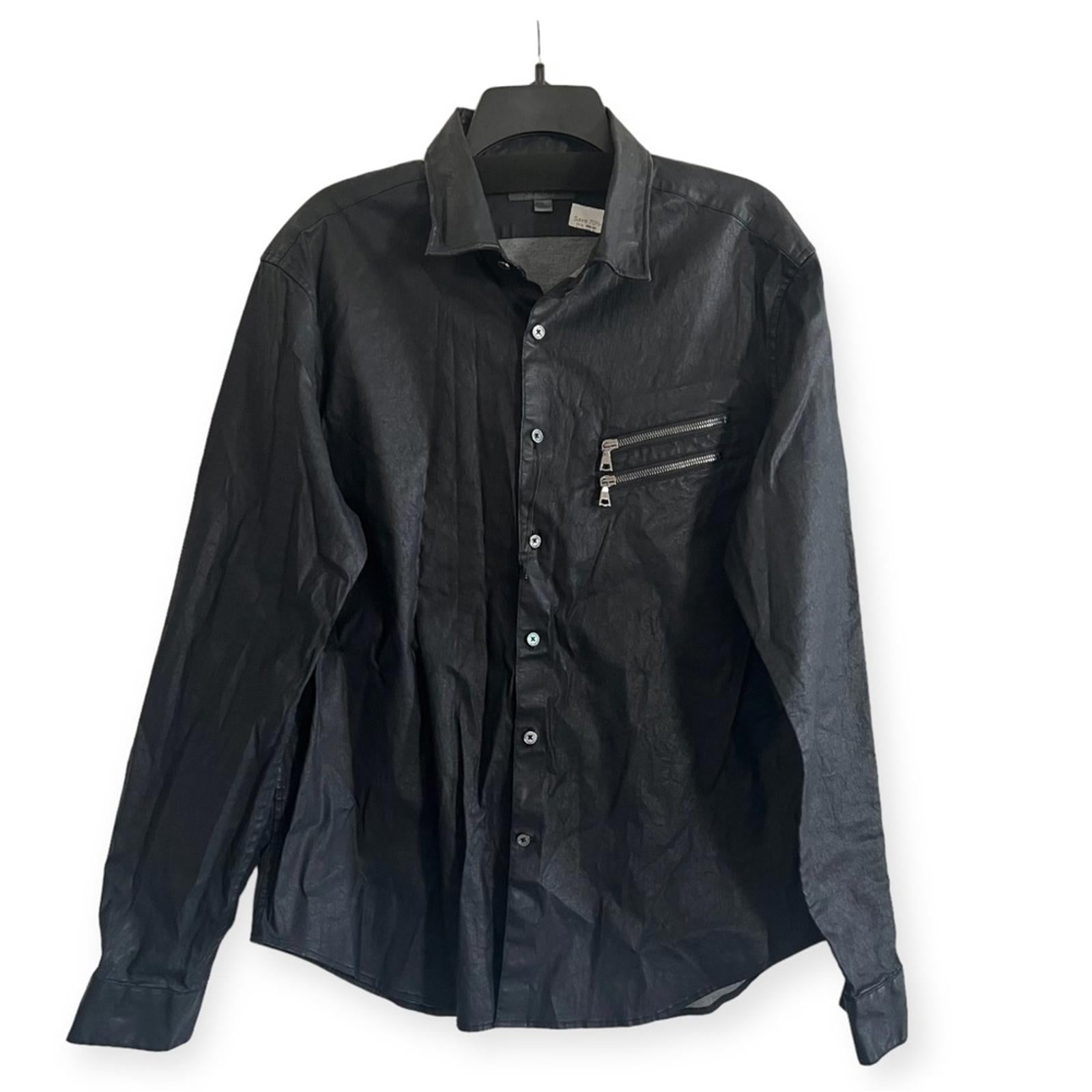 NEW John Varvatos Zill Navy Spread Collar Long Sleeve Shirt, Men's M Retail $498