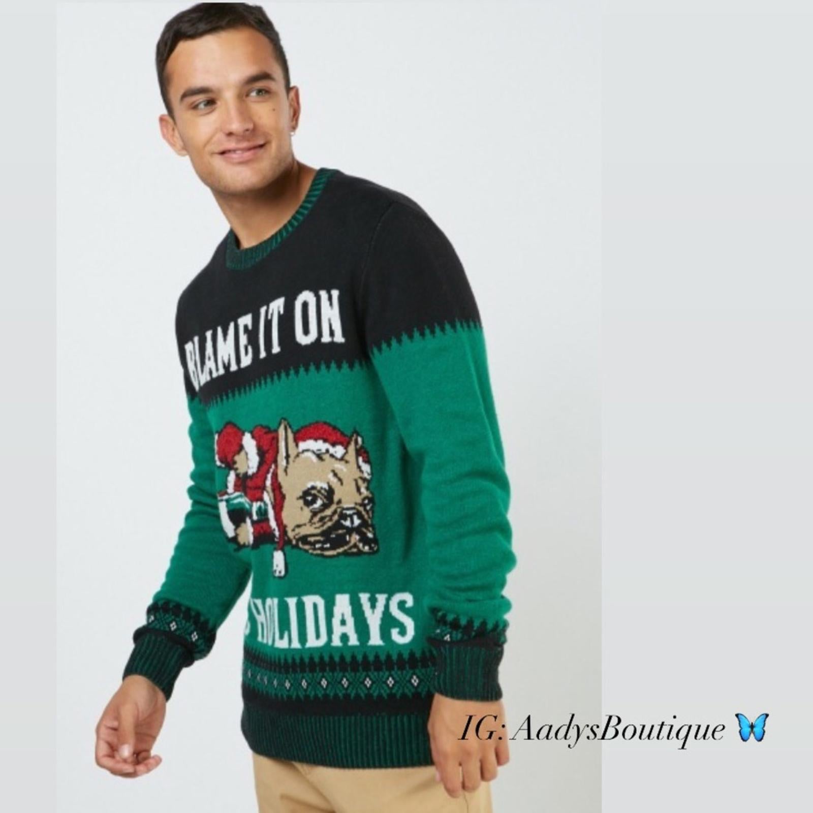 NEW Men’s Sweater “Blame it on the Holidays” Christmas Jumper Crew Neck Size M