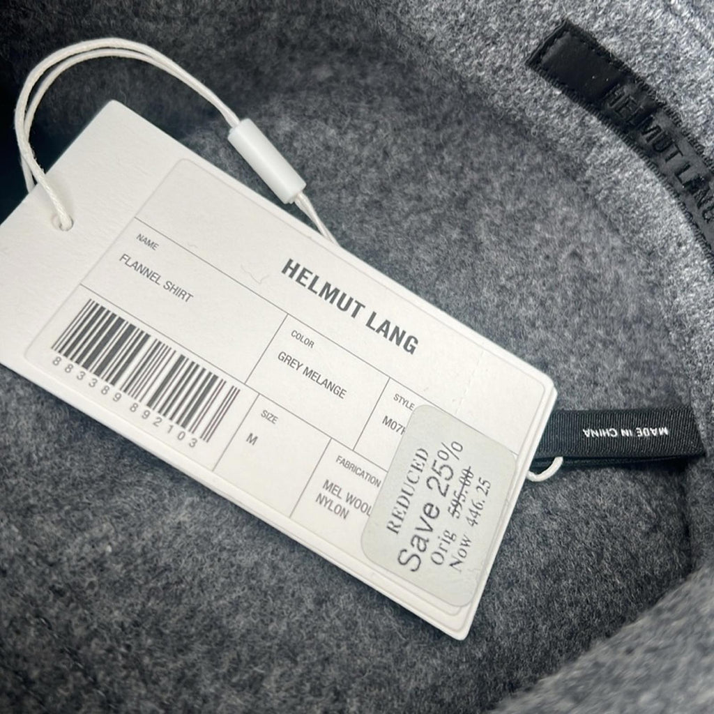 Helmut Lang Flannel Shirt in Grey Melange, Size M New w/Tag, Retail $595