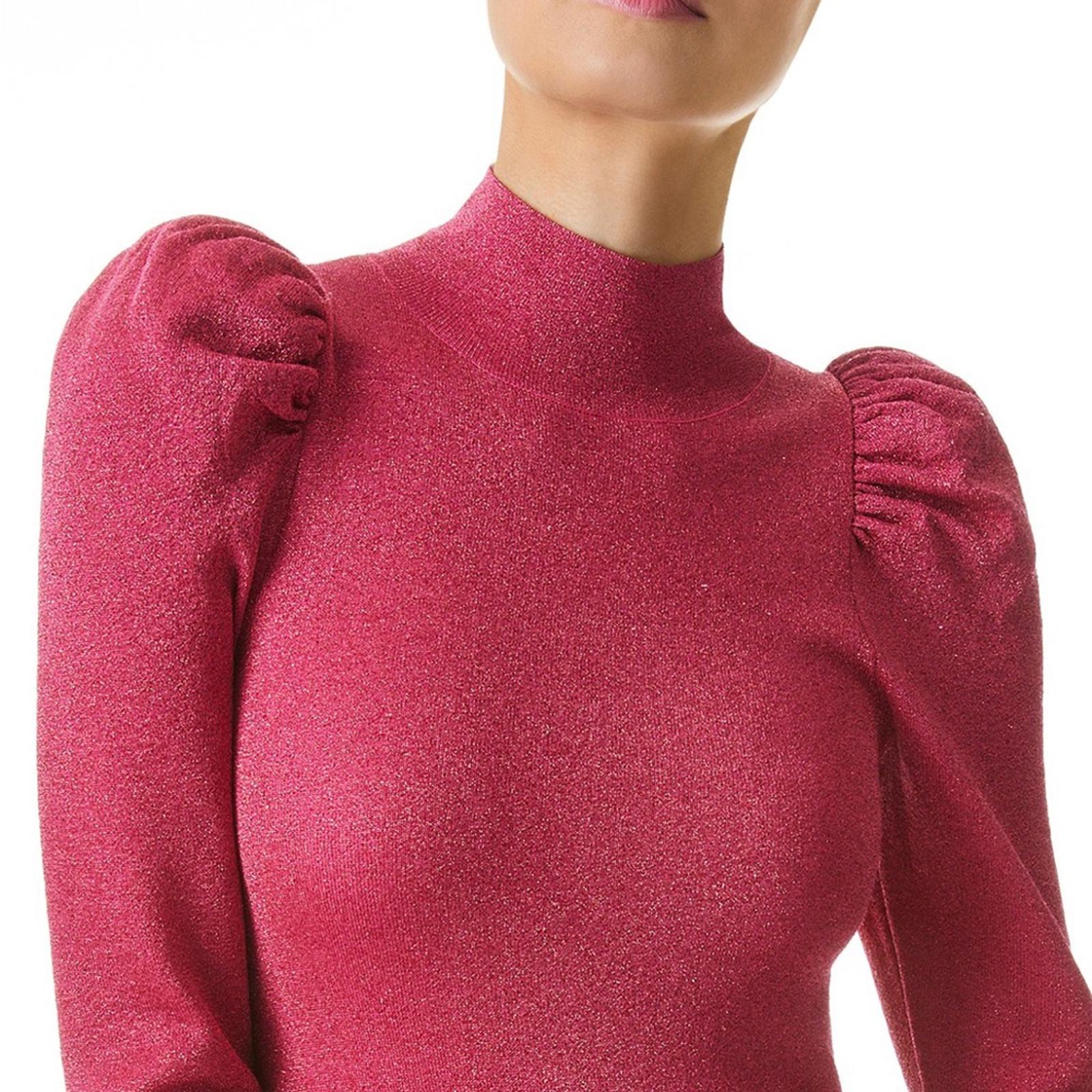 Alice+Olivia Issa Turtleneck Puff Sleeve Dress, Pink Metallic Size L NWT $395