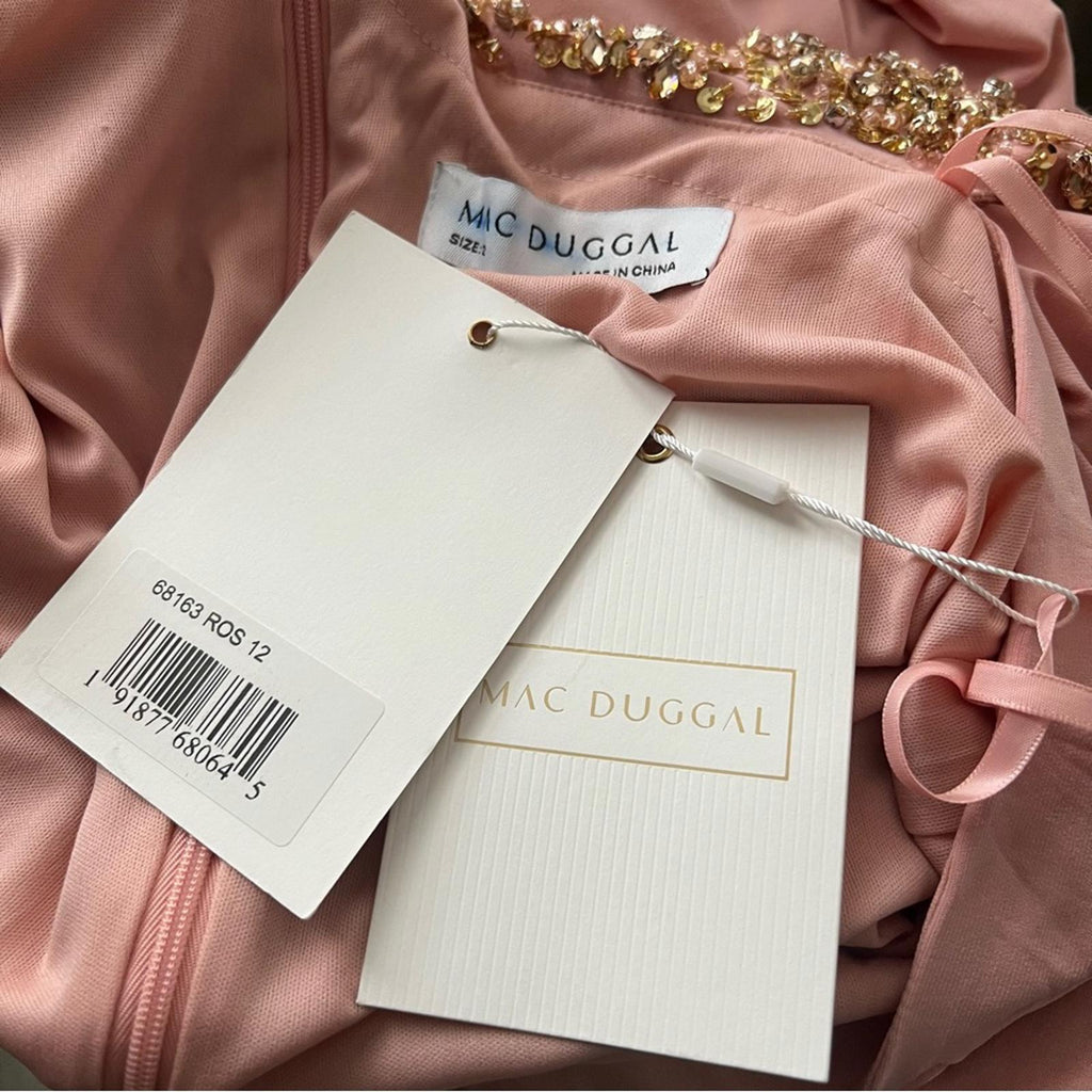 Mac Duggal Beaded Drop Shoulder Jersey Gown, Size 12 New with Tag