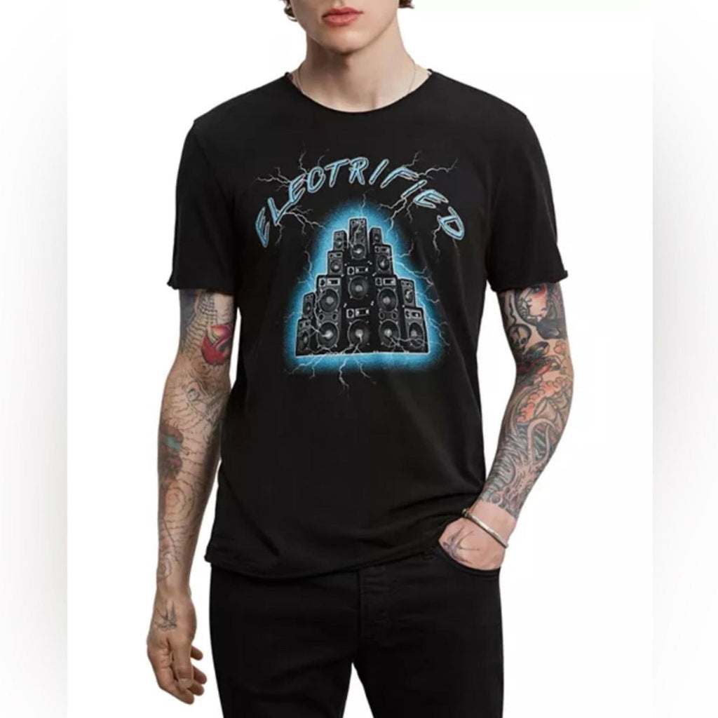 John Varvatos Electrified Vintage Crew Neck Tee in Black, Size XL New w/Tag