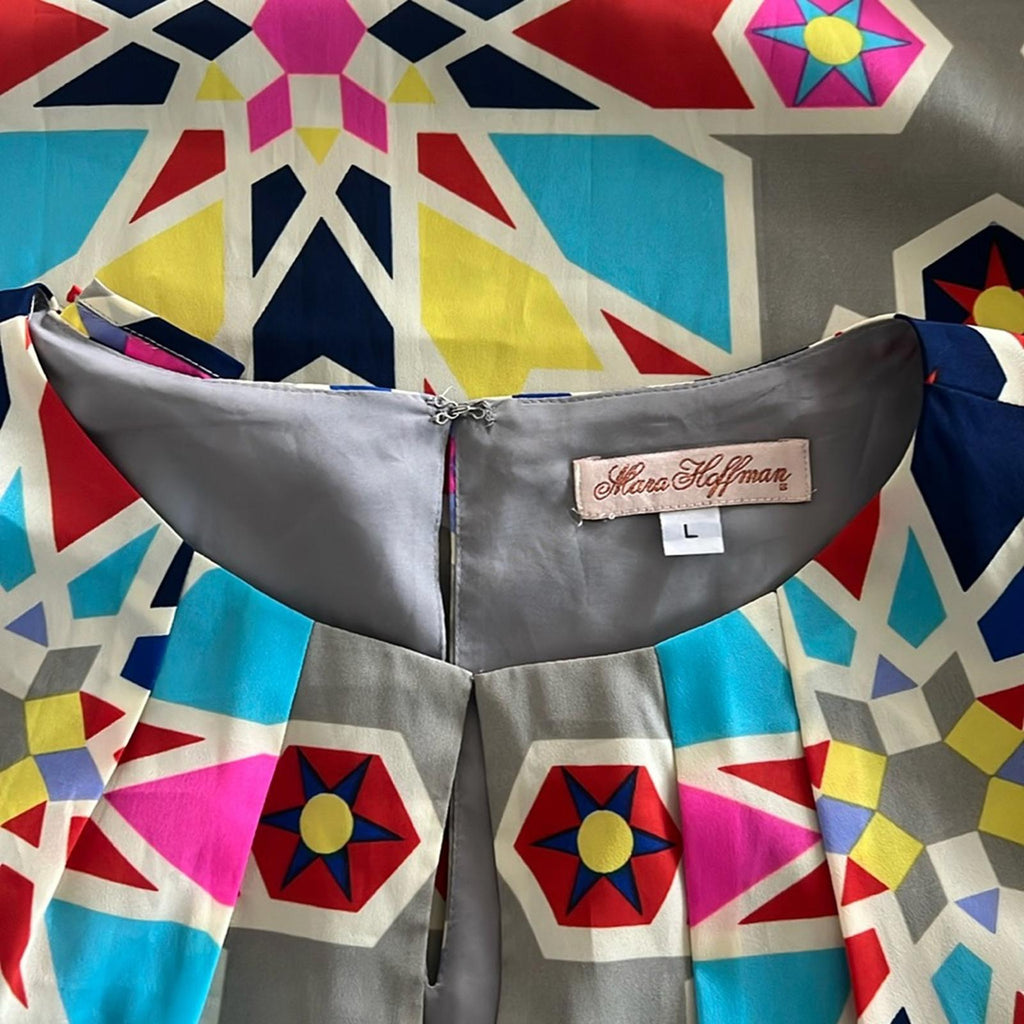 NWT Mara Hoffman Compass Long Sleeve Geometric Print Dress Size L New w/Tag $264