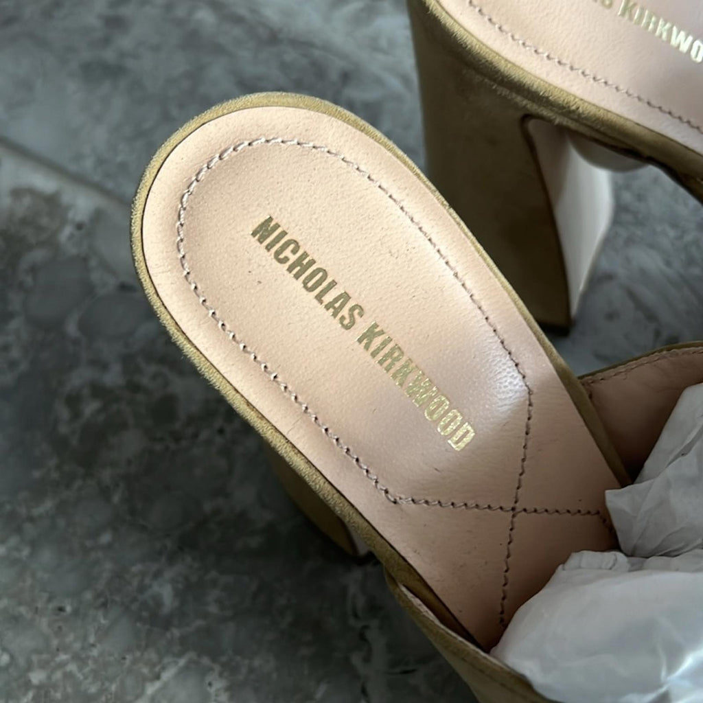 Nicholas Kirkwood Annabel High Heel Sandals, Hazel Suede Size 38.5 New +DustBag