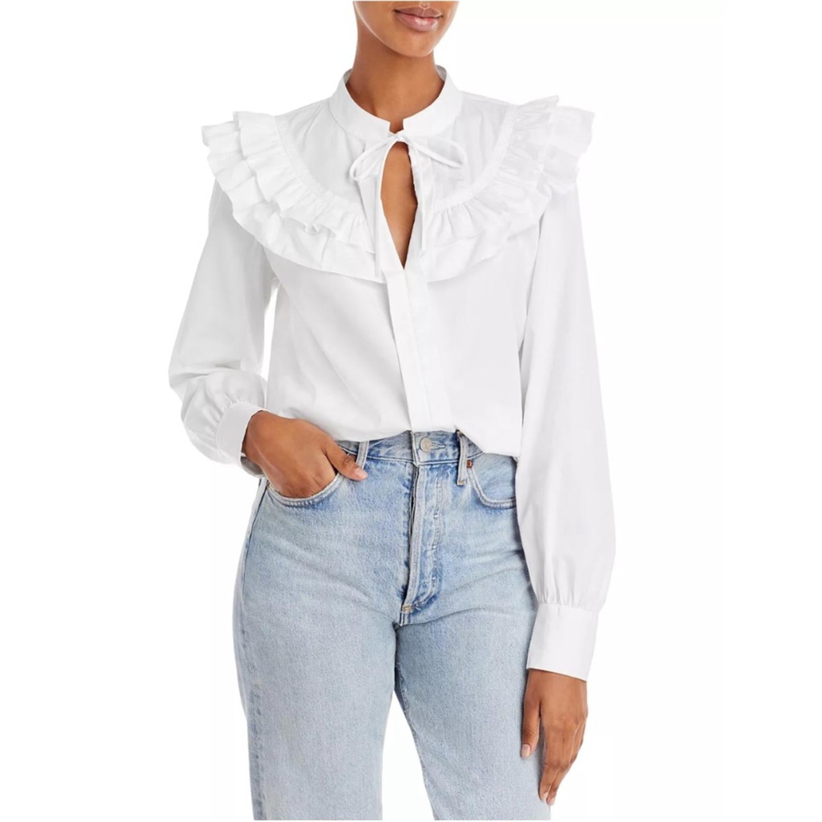 Derek Lam 10 Crosby Renee Ruffle Yoke Cotton Poplin Blouse Size 2 New w/Tag $325