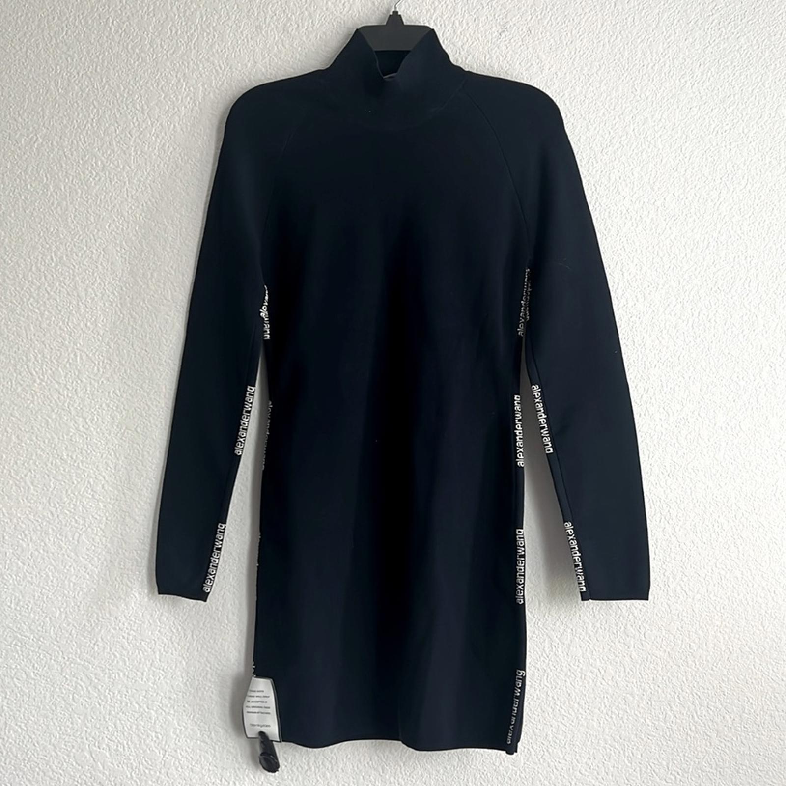 Alexander Wang Bodycon LS Turtleneck Dress w/Logo Jacquard Trim Size L NEW wTag