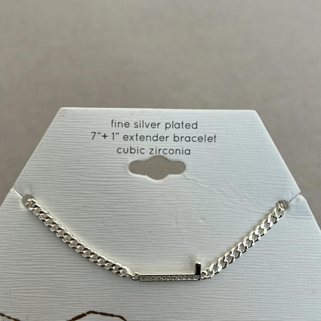Unwritten Cubic Zirconia Fine Silver Plated 7”+1” Extender Bracelet, New w/Tag