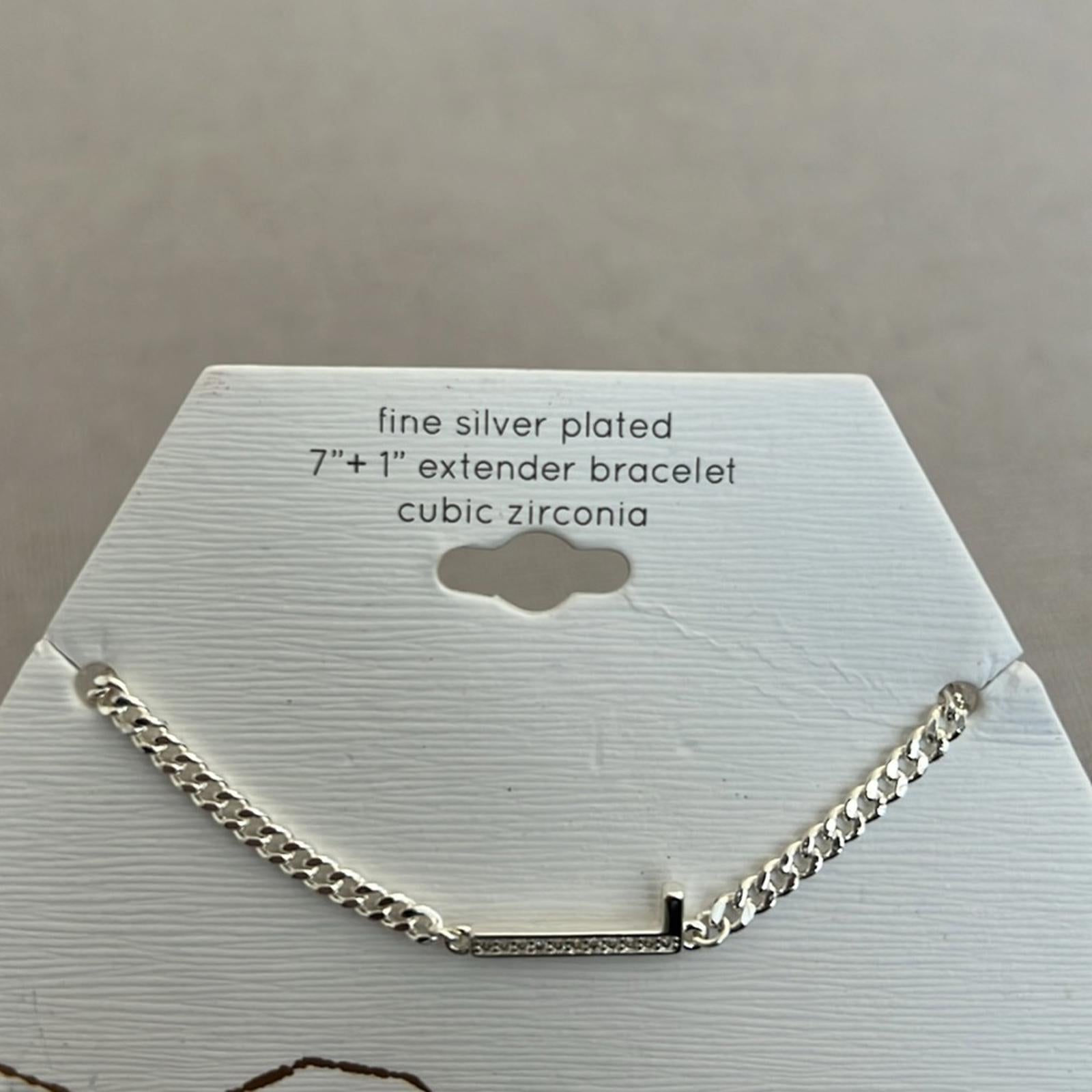 Unwritten Cubic Zirconia Fine Silver Plated 7”+1” Extender Bracelet, New w/Tag
