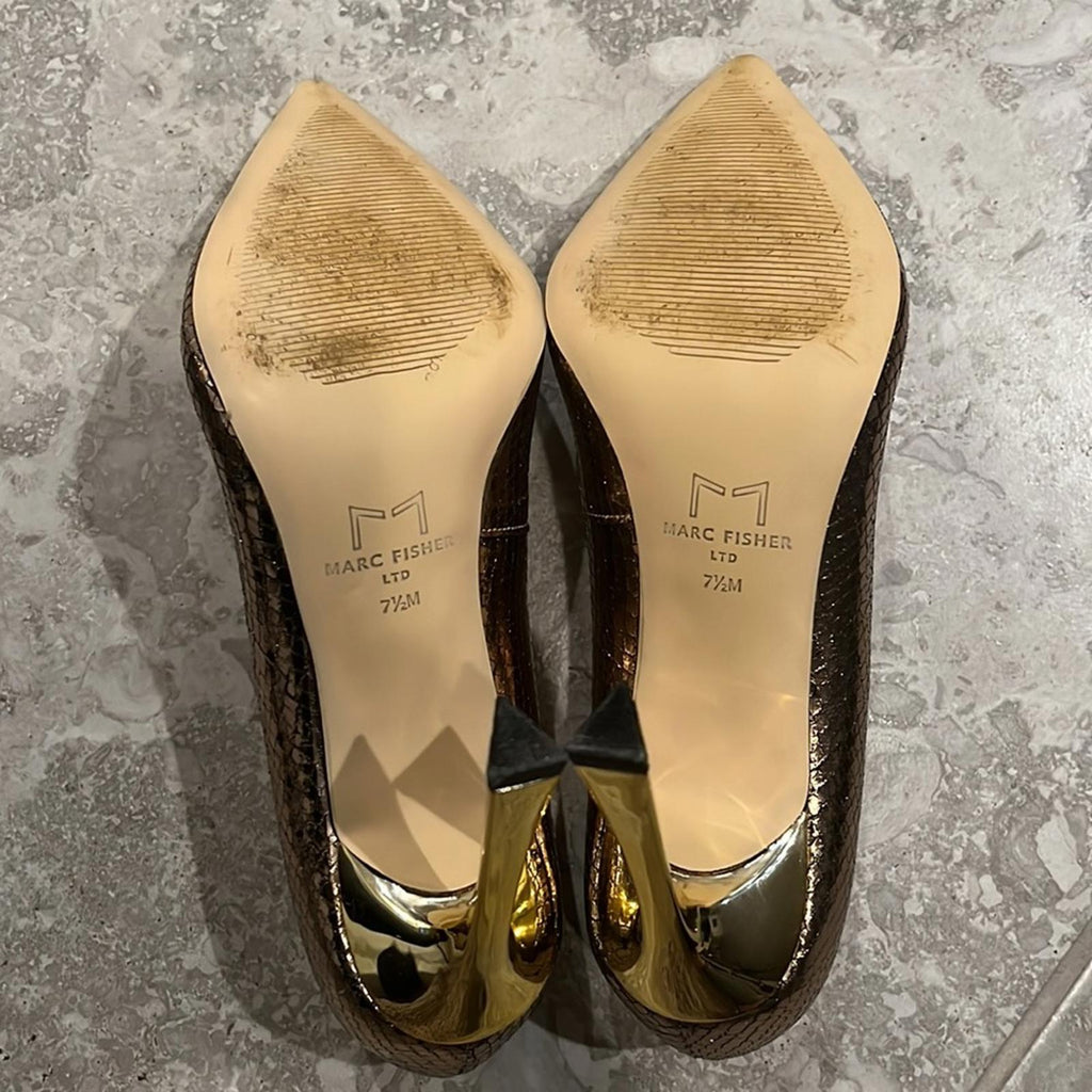 Marc Fisher LTD Sassie Metallic Stiletto Pumps, Gold, Size 7.5M Retail $150