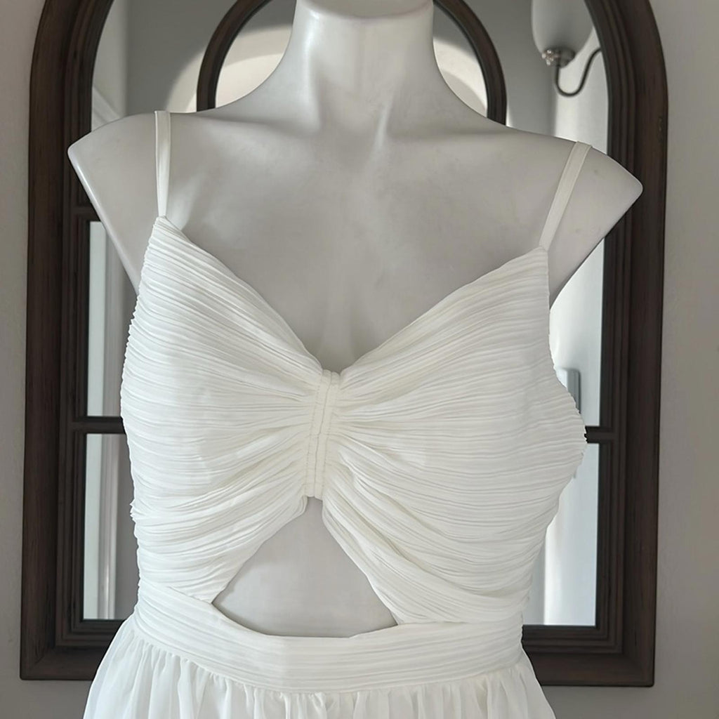 Aqua Bloomingdale’s Cutout Tiered Gown in Off White, Size S New 10 NWT $298
