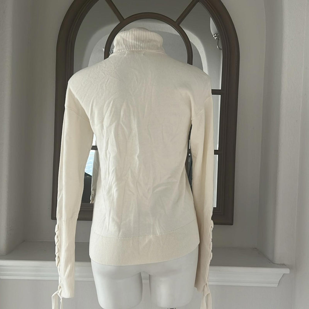 Ramy Brook Walt Turtle Neck Long Lace-up Sleeve Top In Cream, Size S New w/Tag