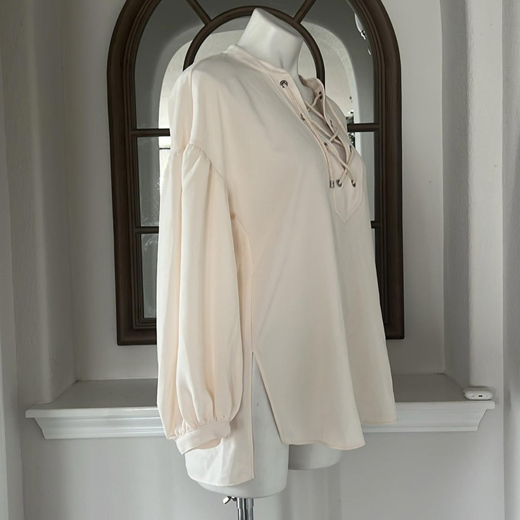 Lauren Ralph Lauren Lace-Up Double-Faced Tunic in Winter Cream, Size S New w/Tag