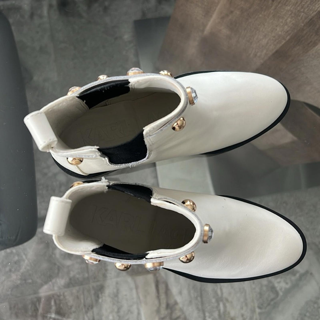 Karl Lagerfeld Paris Porshay Lug Sole Boots in Bone/White, Size 36 New w/o Box