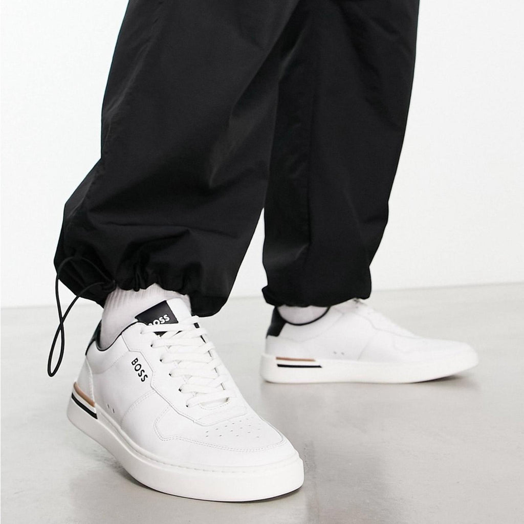 BOSS Leather Sneakers Clint in White, Size 43/10 New in Box