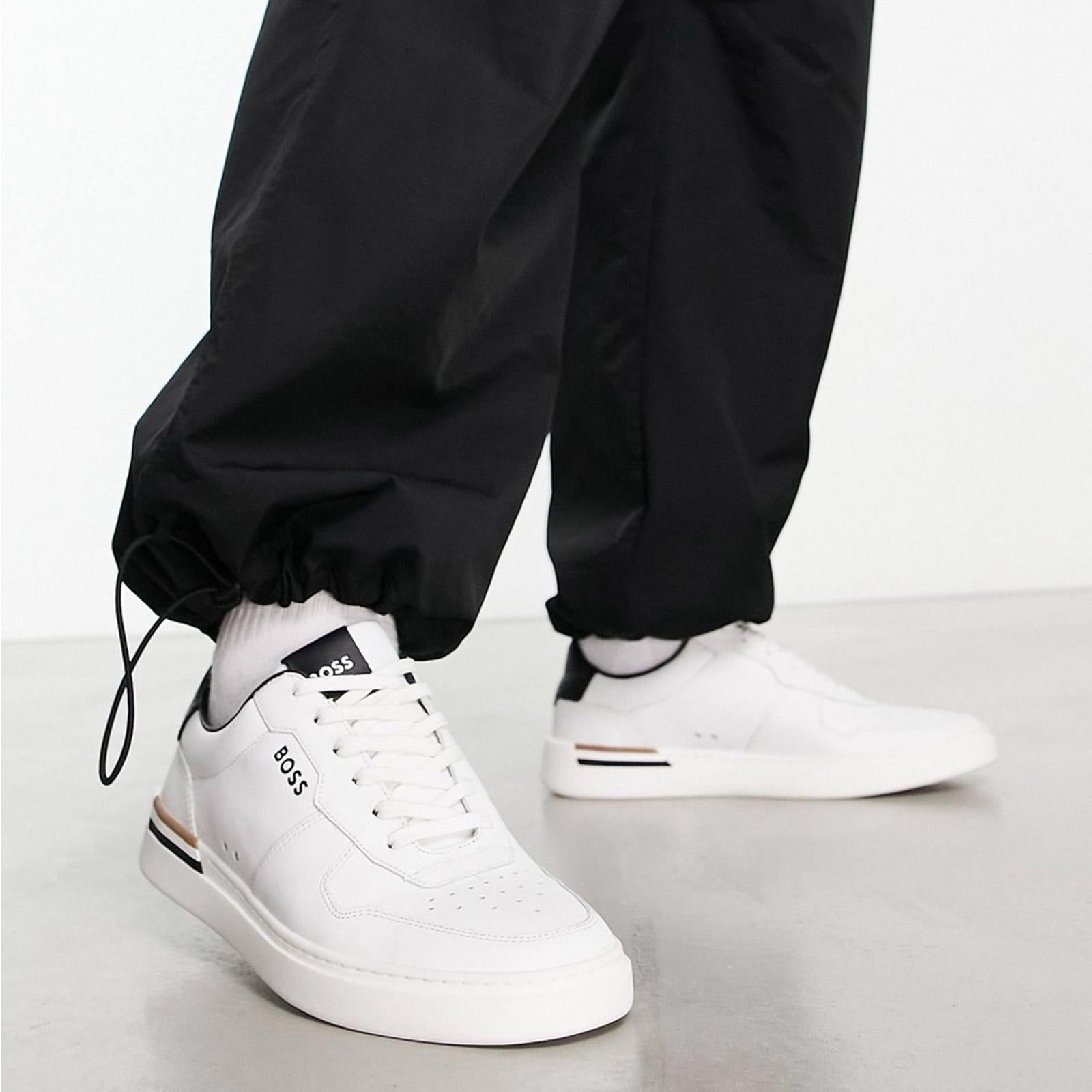 BOSS Leather Sneakers Clint in White, Size 43/10 New in Box