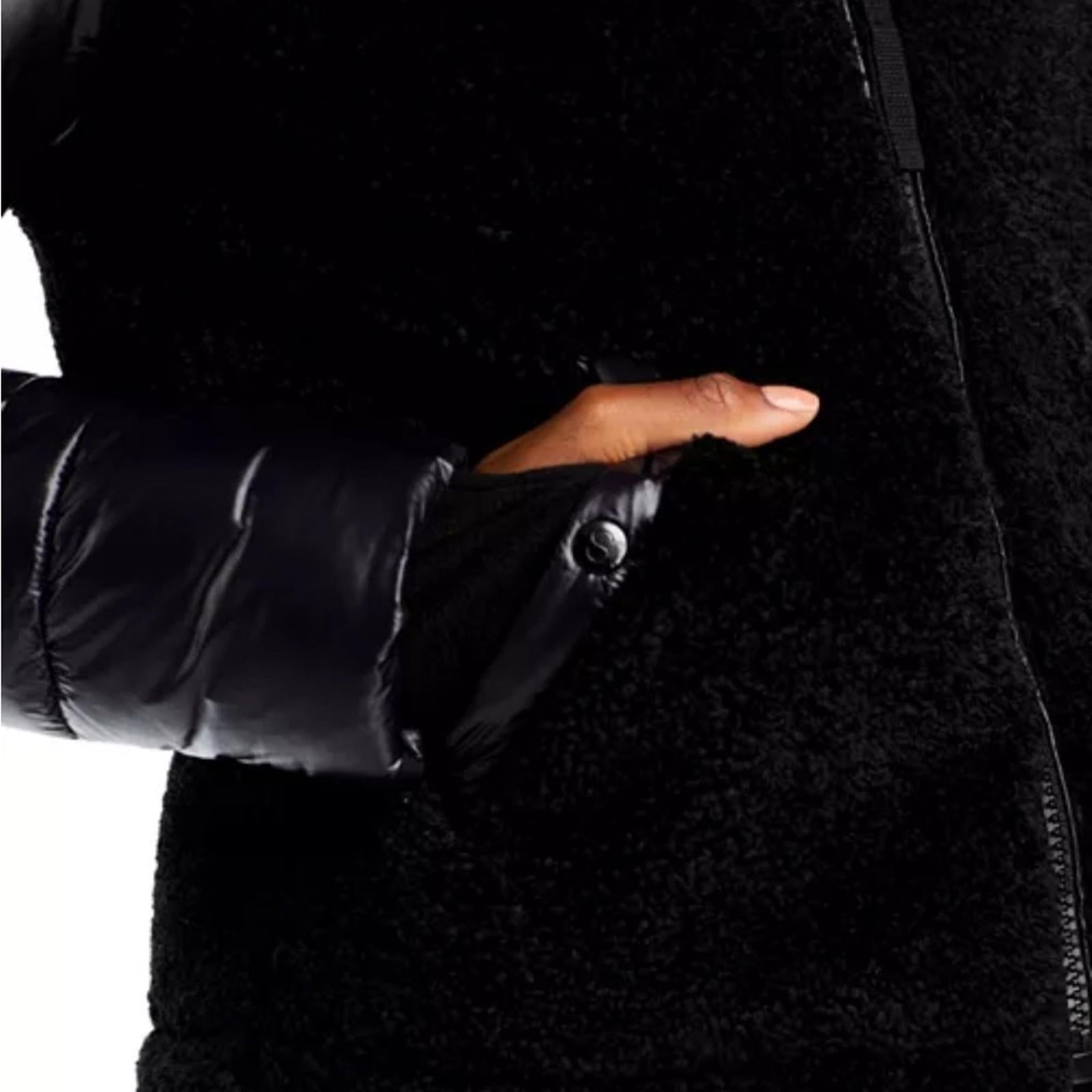 Aqua Bloomingdale’s Mixed Media Puffer Coat Jacket in Black, Size XL NEW w/Tag