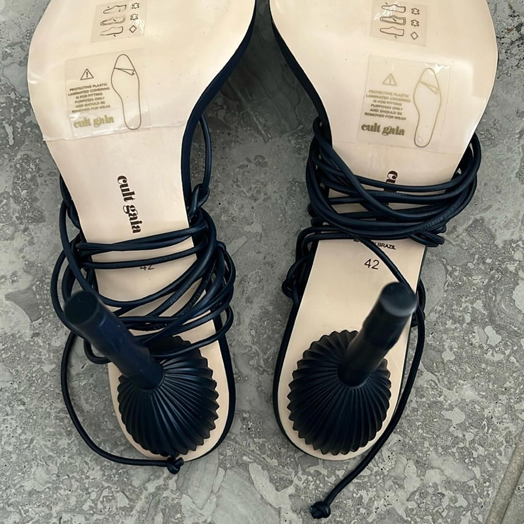 NEW Cult Gaia Soleil Lace Up Strappy Heel Sandals, Navy EU Size 42 Retail $388