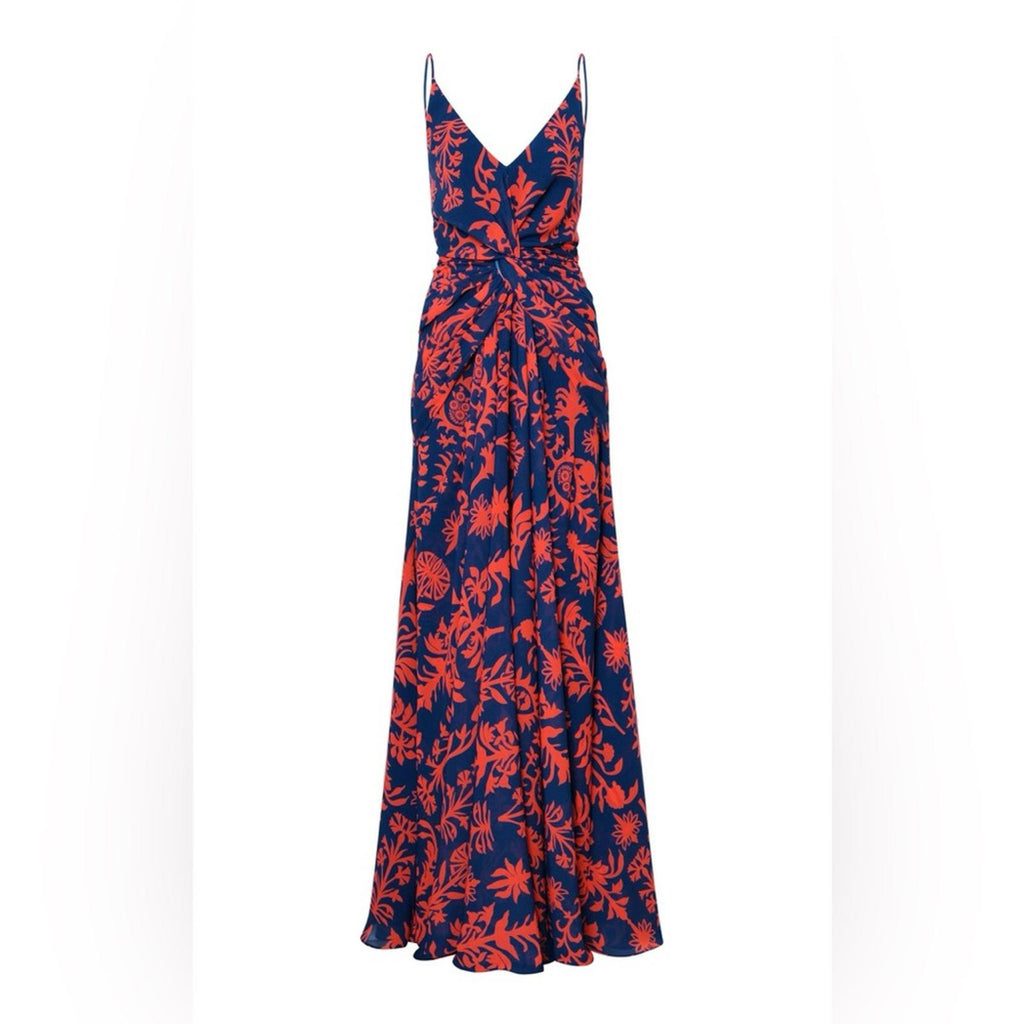 Andres Otalora Printed Chiffon Tie Back Gown in Blue & Red, NWT, Size 0