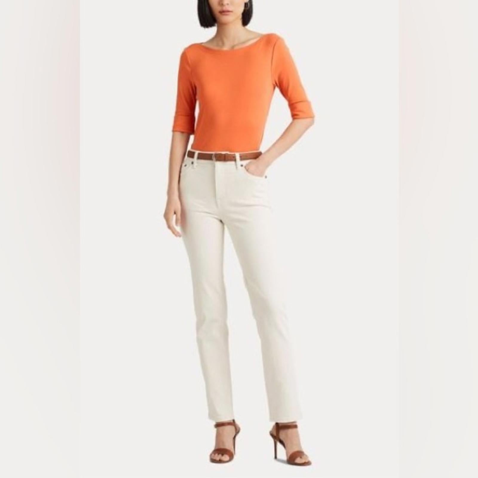 Ralph Lauren Plus Size Boatneck Elbow-Sleeve Top, Boatneck Orange Size 2X NEW