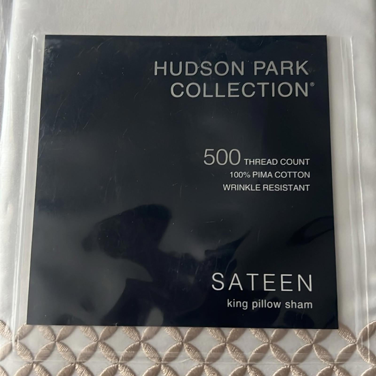 X2 Hudson Park Collection Embroidered Geo King Sham, 500Thread Count, White/Sand