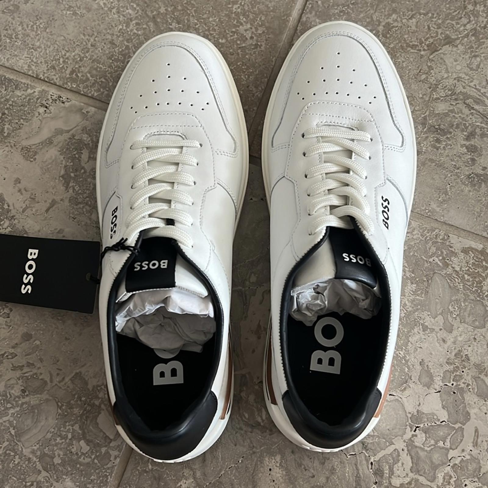 BOSS Leather Sneakers Clint in White, Size 43/10 New in Box