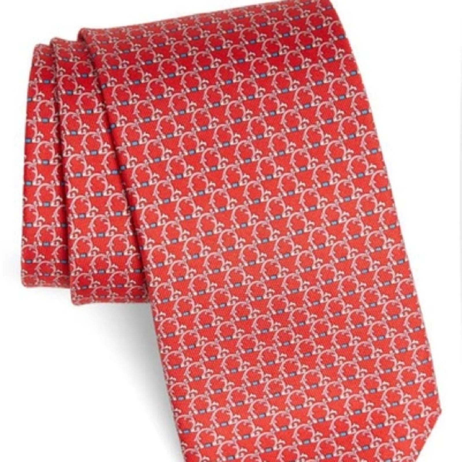 FERRAGAMO Gancini Silk Classic Tie in Rosso/ Red, New w/Tag