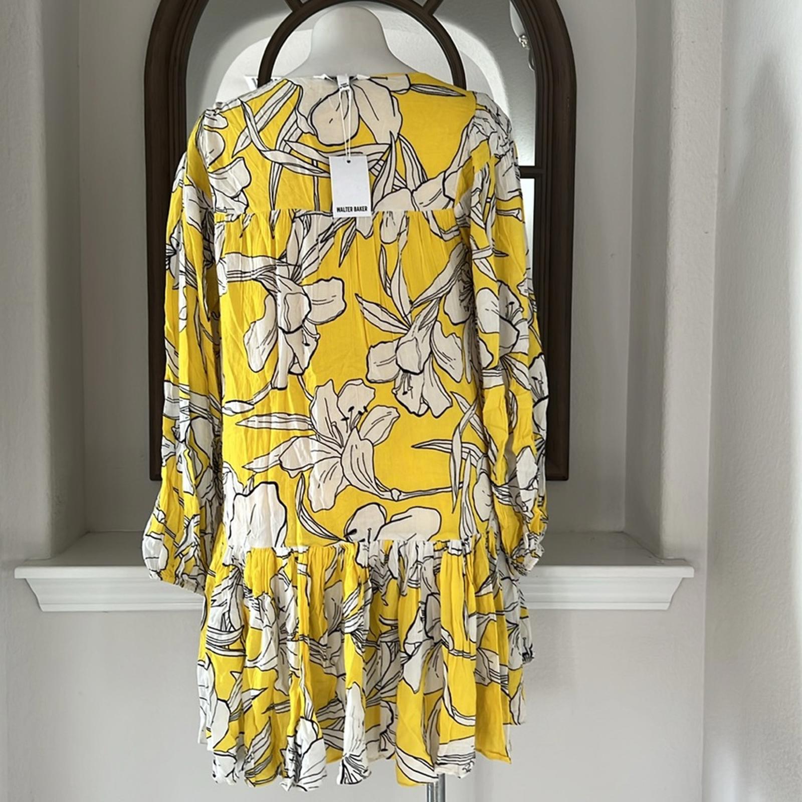Walter Baker Lilith Floral Long Sleeve Dress in Hibiscus Sun Size L, NWT $268