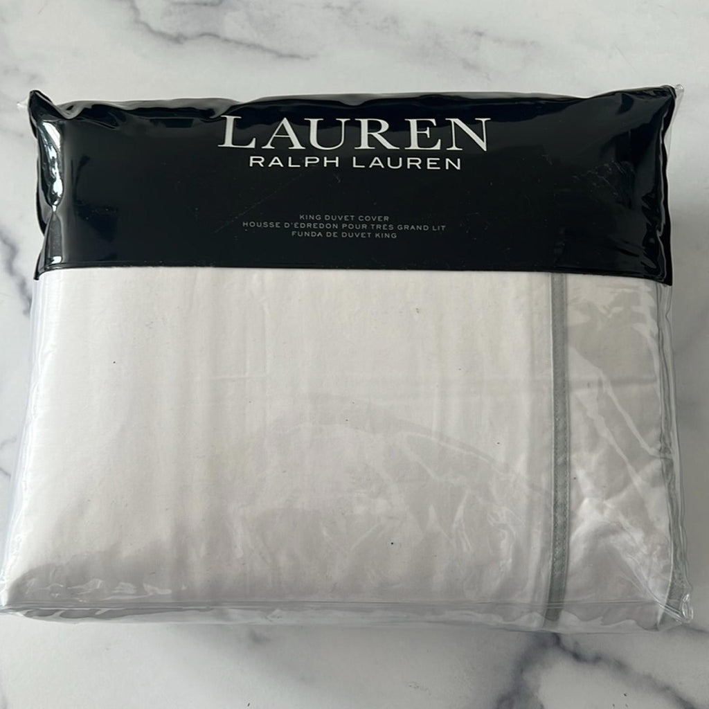 Lauren Ralph Lauren Spencer Sateen Border White Sage King Duvet Cover, NWT $420